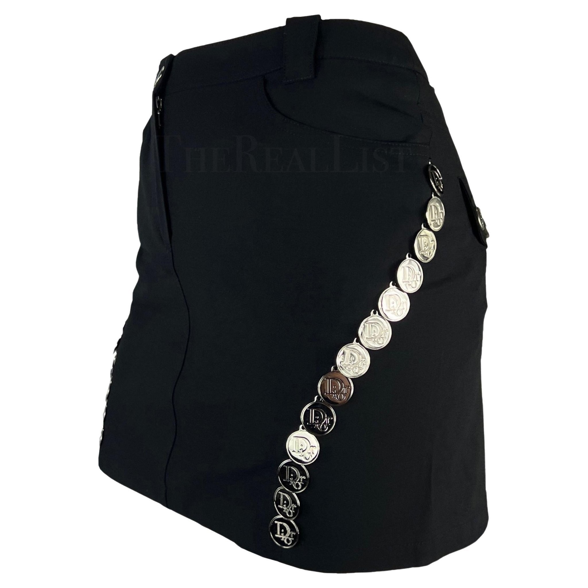 S/S 2004 Christian Dior Black Silver Logo Medallion Mini Skirt - RealList