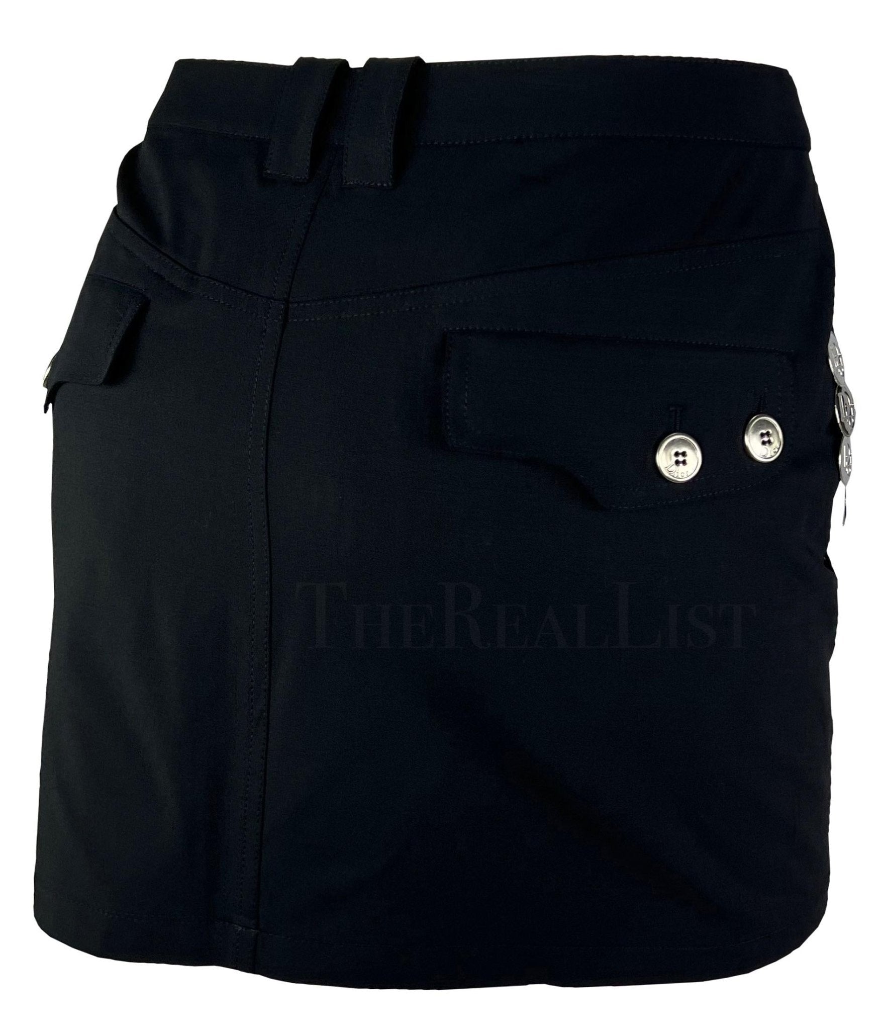 S/S 2004 Christian Dior Black Silver Logo Medallion Mini Skirt - RealList