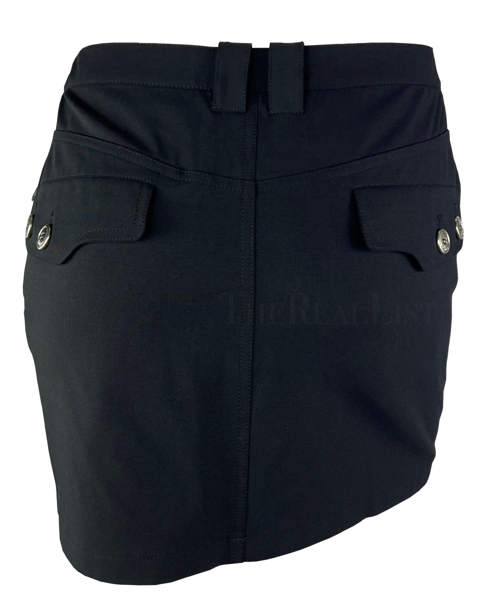 S/S 2004 Christian Dior Black Silver Logo Medallion Mini Skirt - RealList