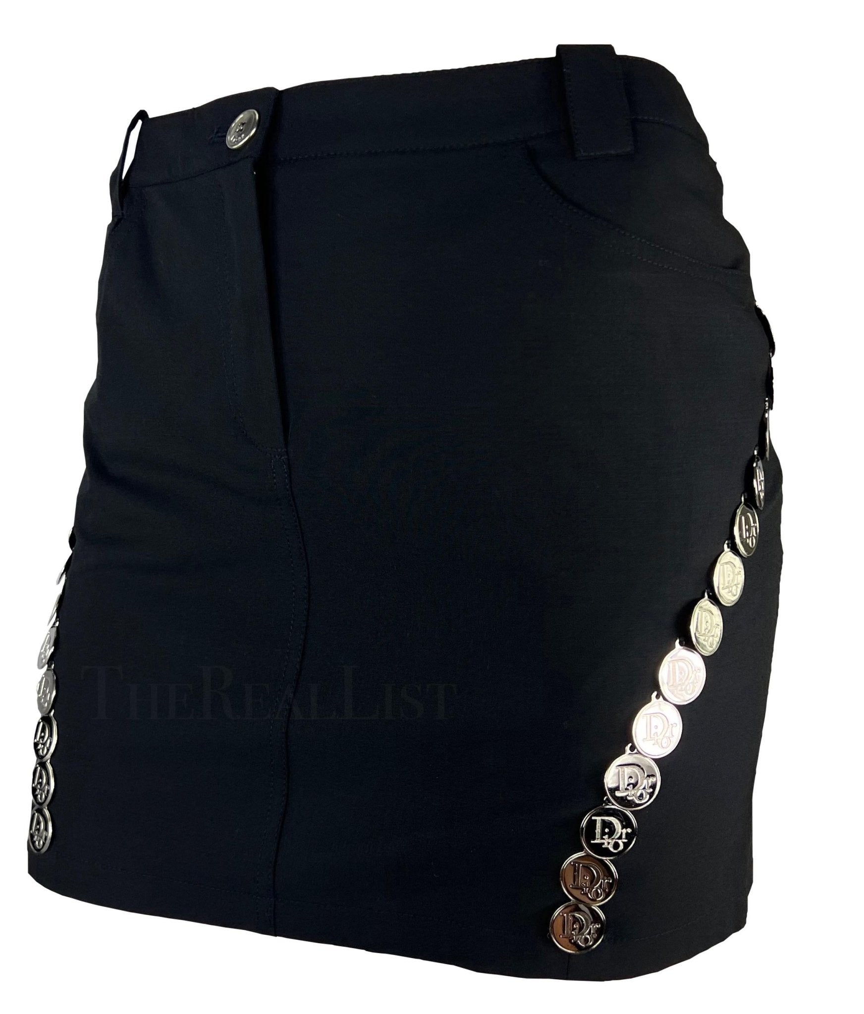 S/S 2004 Christian Dior Black Silver Logo Medallion Mini Skirt - RealList