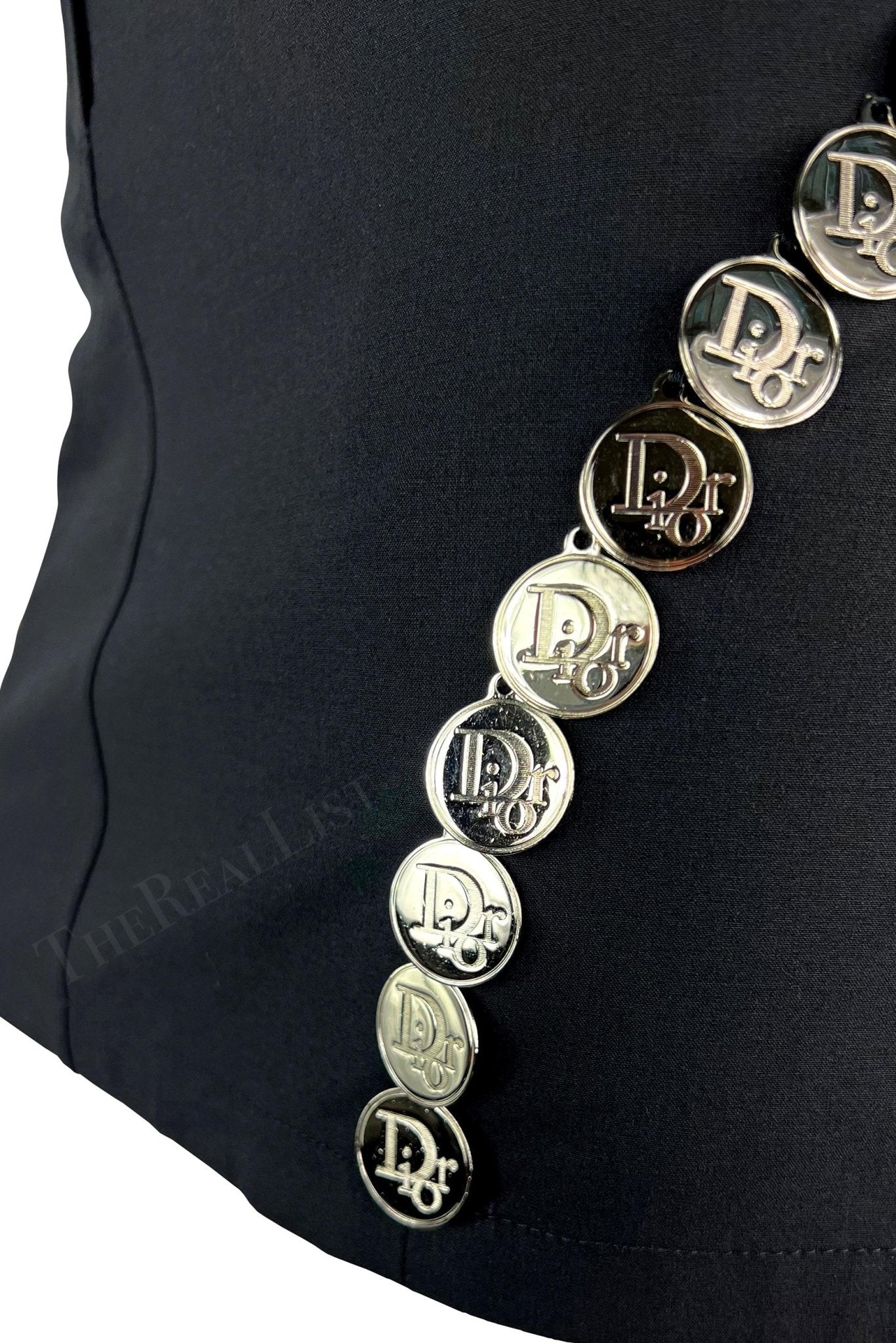 S/S 2004 Christian Dior Black Silver Logo Medallion Mini Skirt - RealList