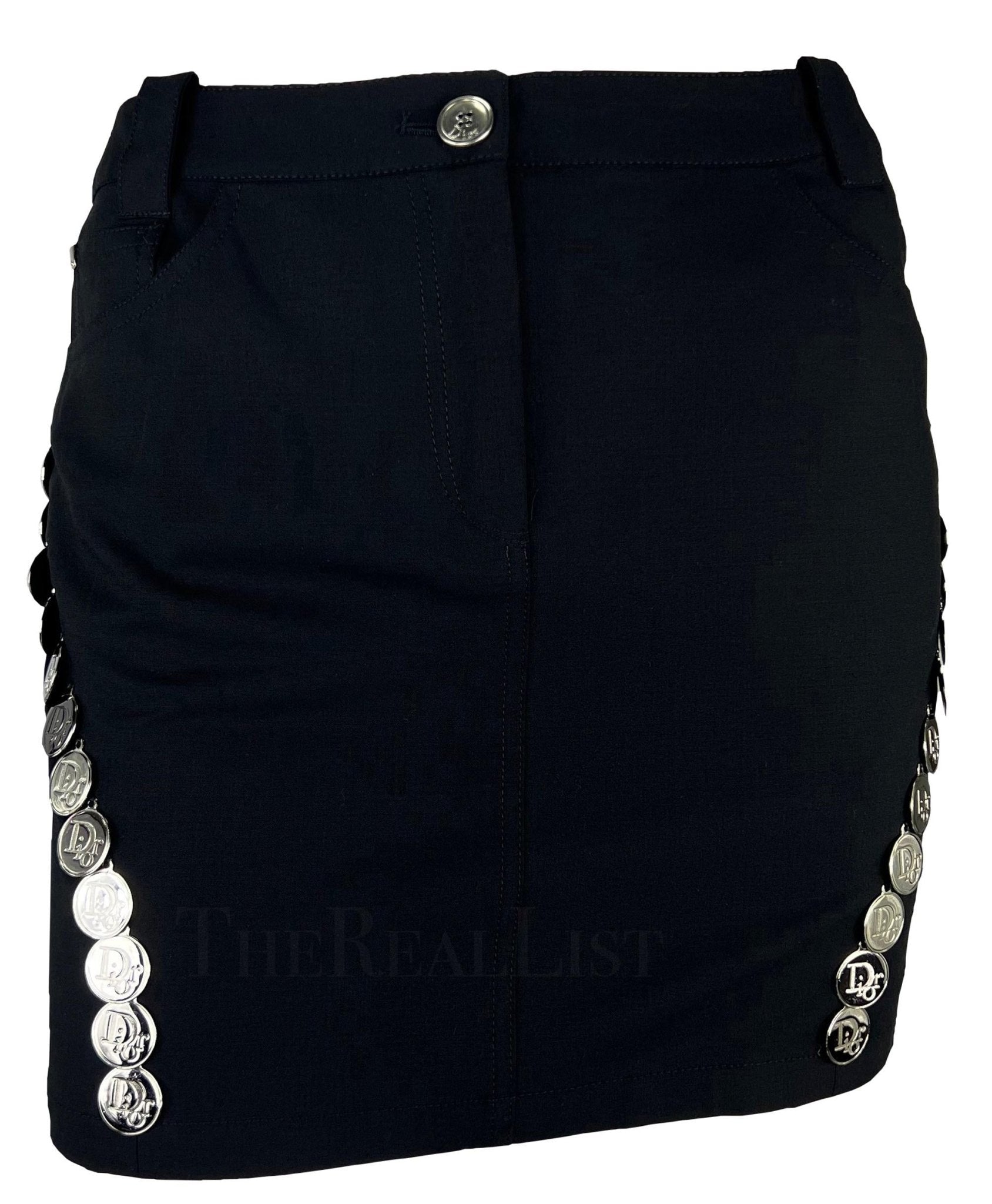 S/S 2004 Christian Dior Black Silver Logo Medallion Mini Skirt - RealList