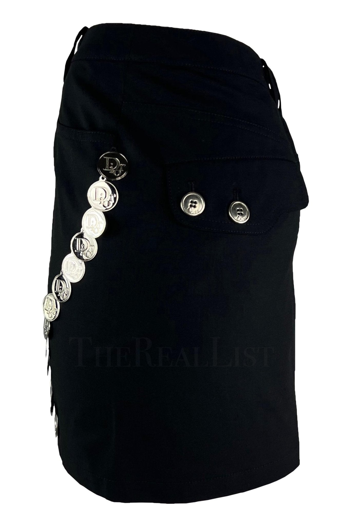 S/S 2004 Christian Dior Black Silver Logo Medallion Mini Skirt - RealList