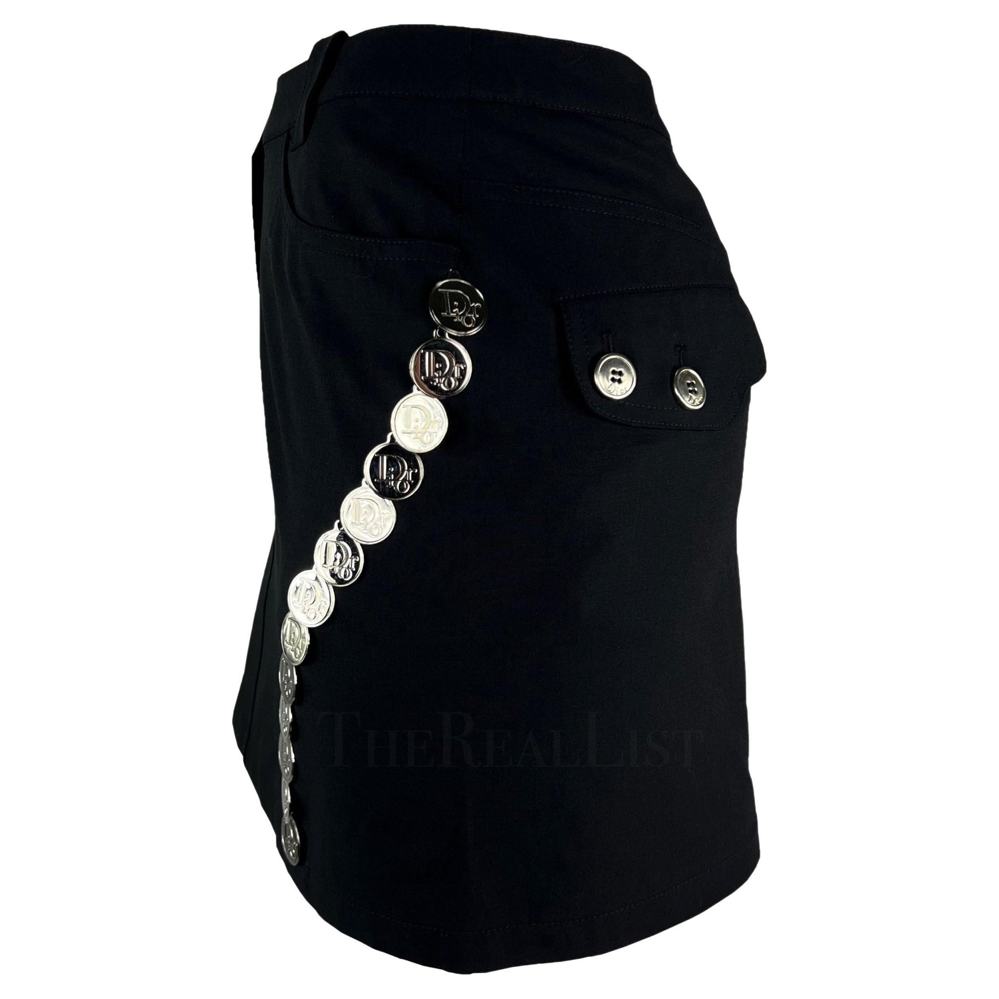 S/S 2004 Christian Dior Black Silver Logo Medallion Mini Skirt - RealList