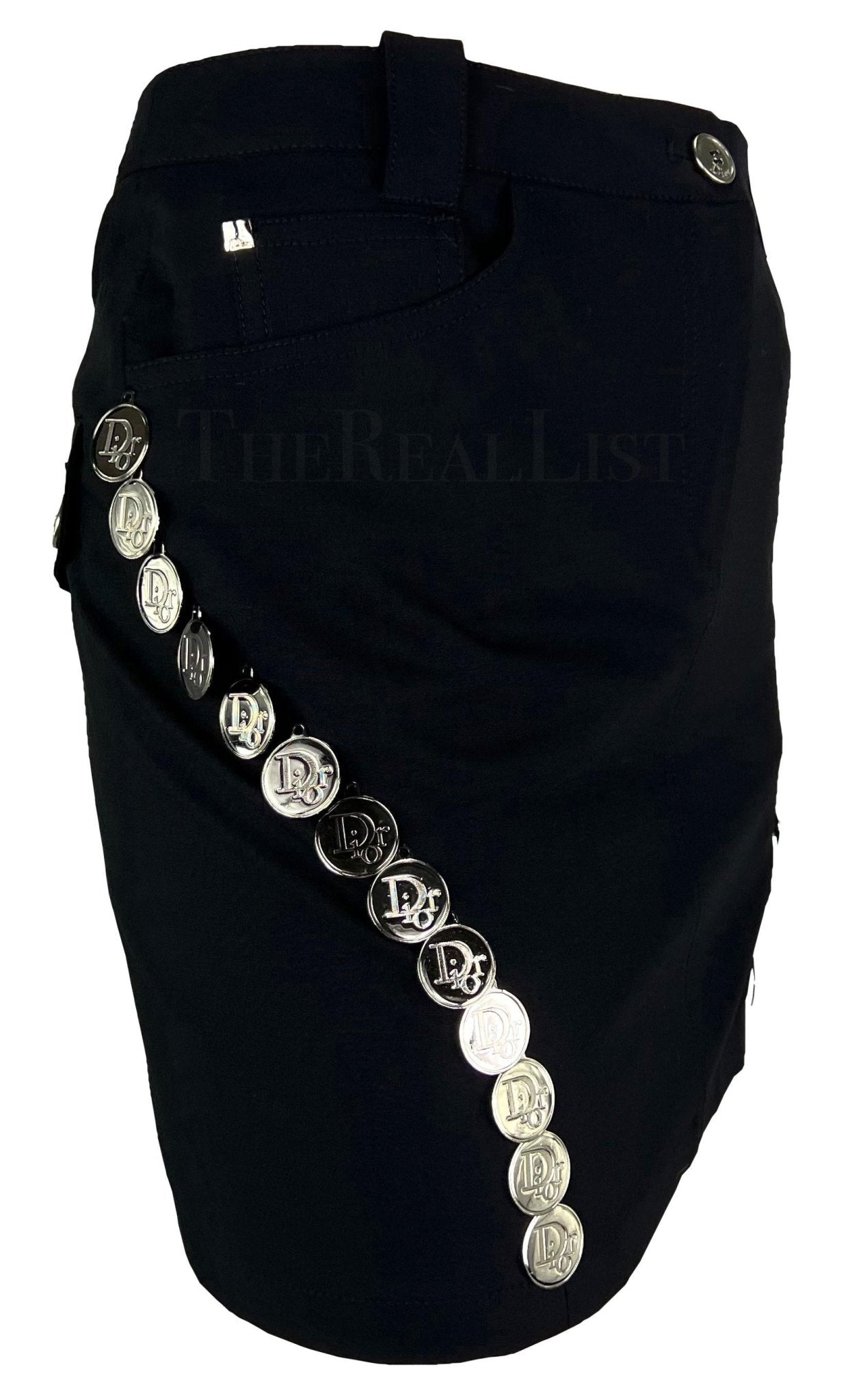 S/S 2004 Christian Dior Black Silver Logo Medallion Mini Skirt - RealList