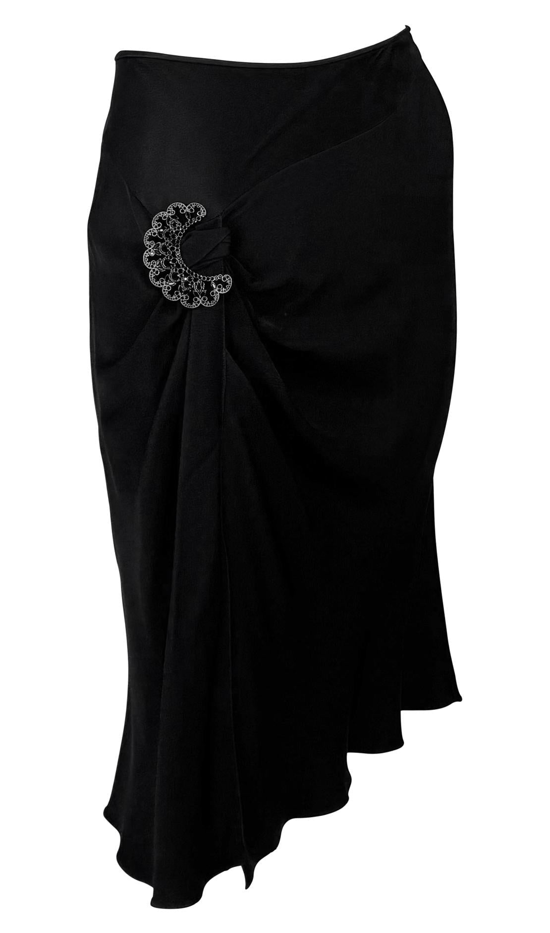 S/S 2004 Christian Dior by John Galliano Black Satin Rhinestone Brooch Skirt - RealList