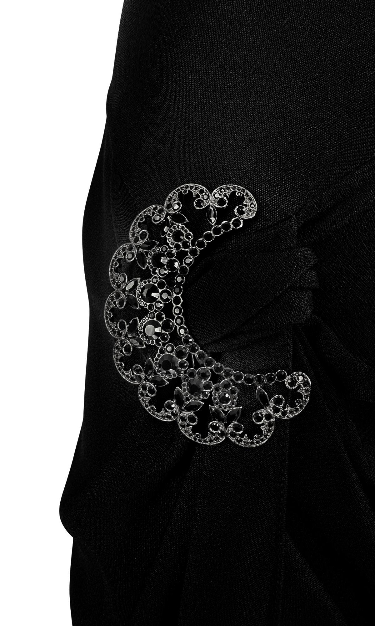 S/S 2004 Christian Dior by John Galliano Black Satin Rhinestone Brooch Skirt - RealList