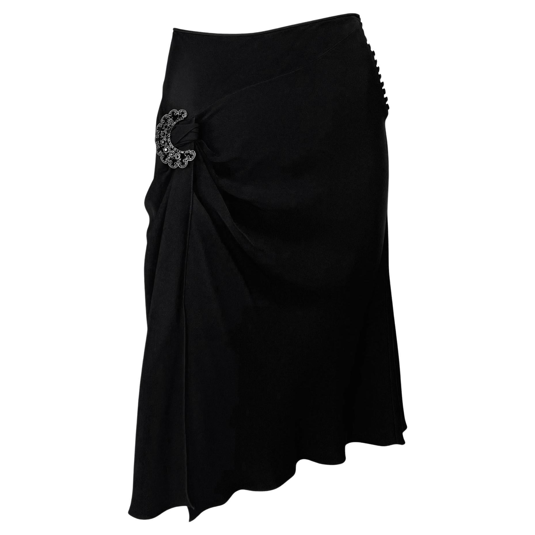 S/S 2004 Christian Dior by John Galliano Black Satin Rhinestone Brooch Skirt - RealList