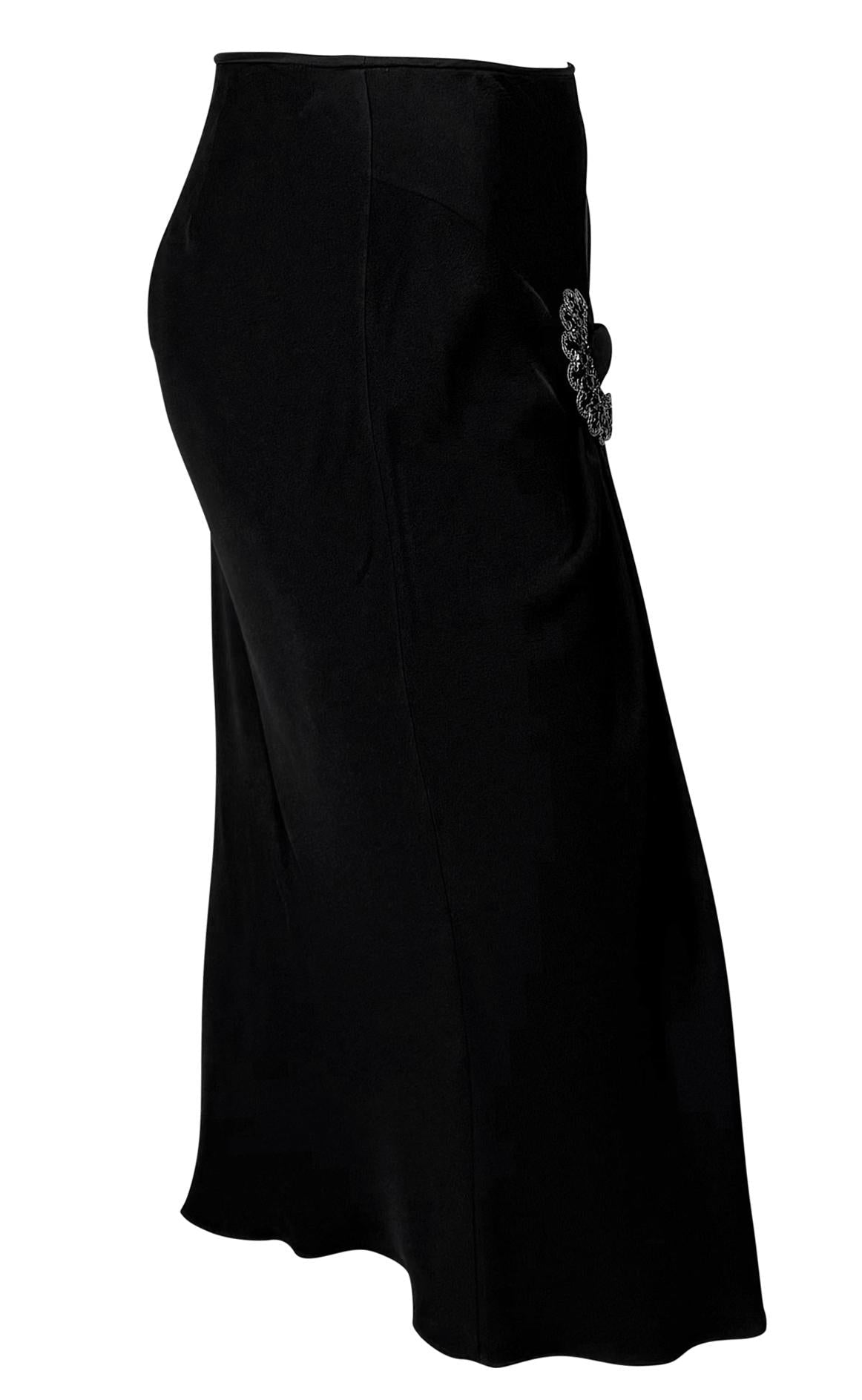 S/S 2004 Christian Dior by John Galliano Black Satin Rhinestone Brooch Skirt - RealList