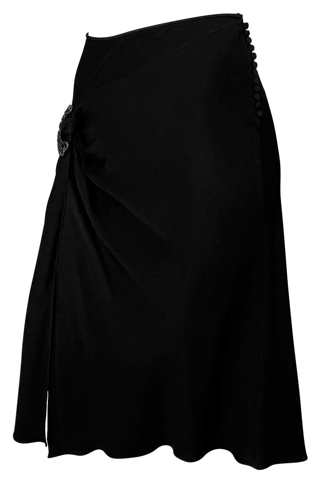 S/S 2004 Christian Dior by John Galliano Black Satin Rhinestone Brooch Skirt - RealList