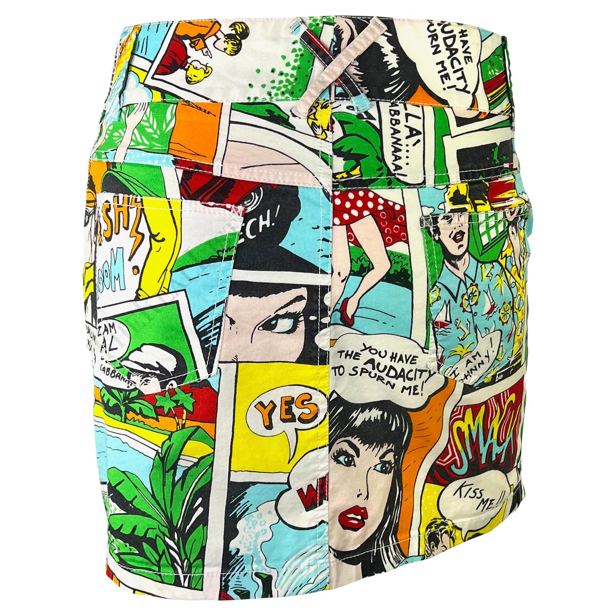 S/S 2004 Dolce & Gabbana Logo Comic Book Pop Art Print Multicolor Mini Skirt - RealList