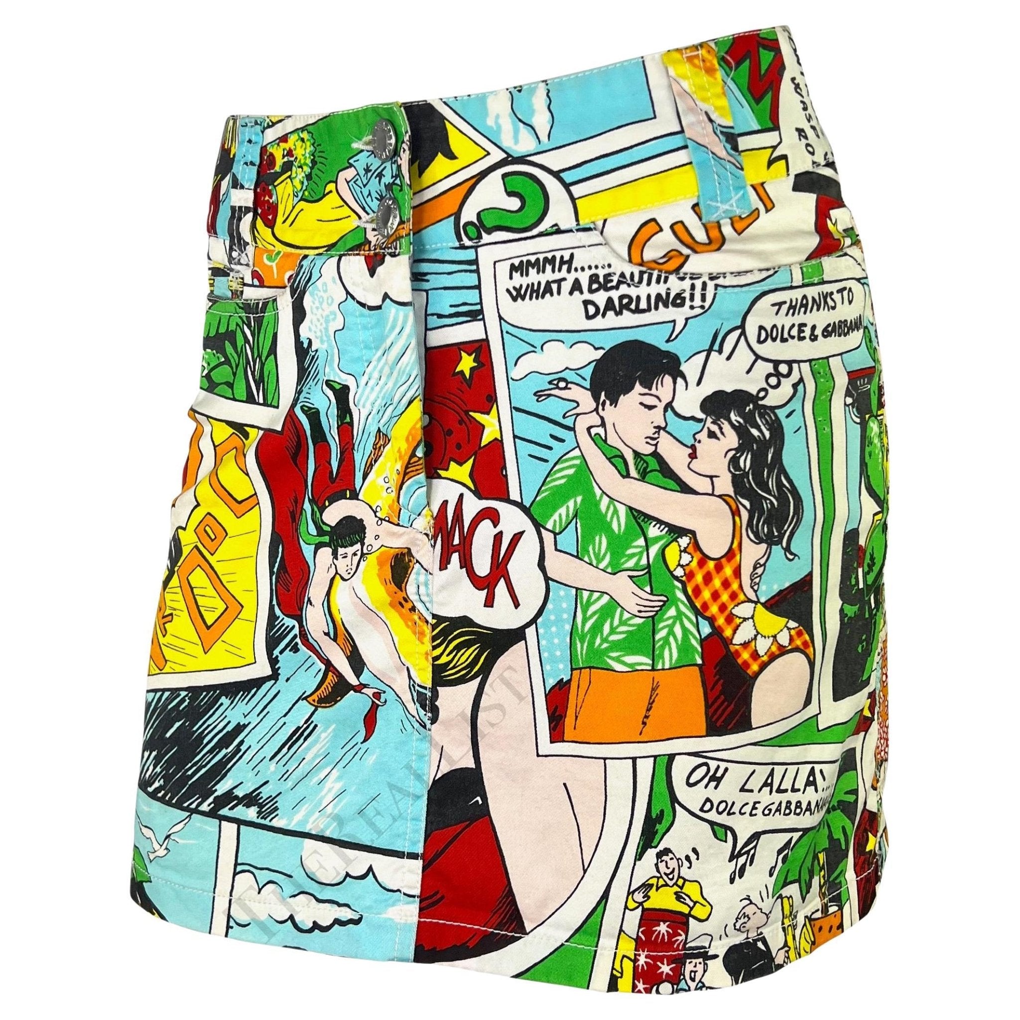 S/S 2004 Dolce & Gabbana Logo Comic Book Pop Art Print Multicolor Mini Skirt - RealList