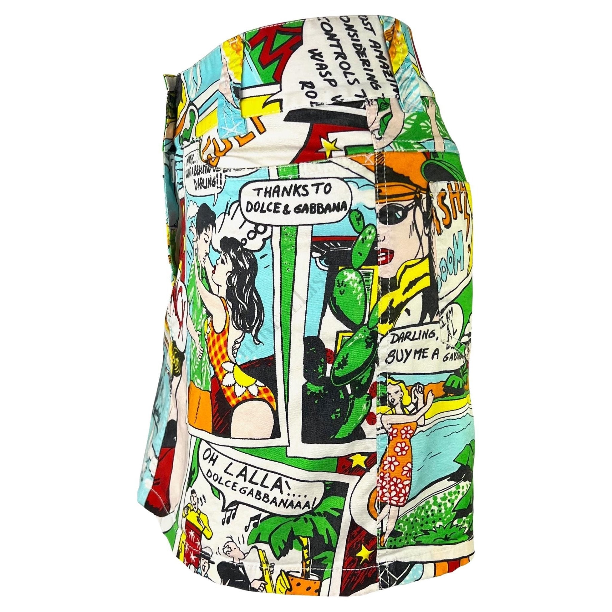 S/S 2004 Dolce & Gabbana Logo Comic Book Pop Art Print Multicolor Mini Skirt - RealList