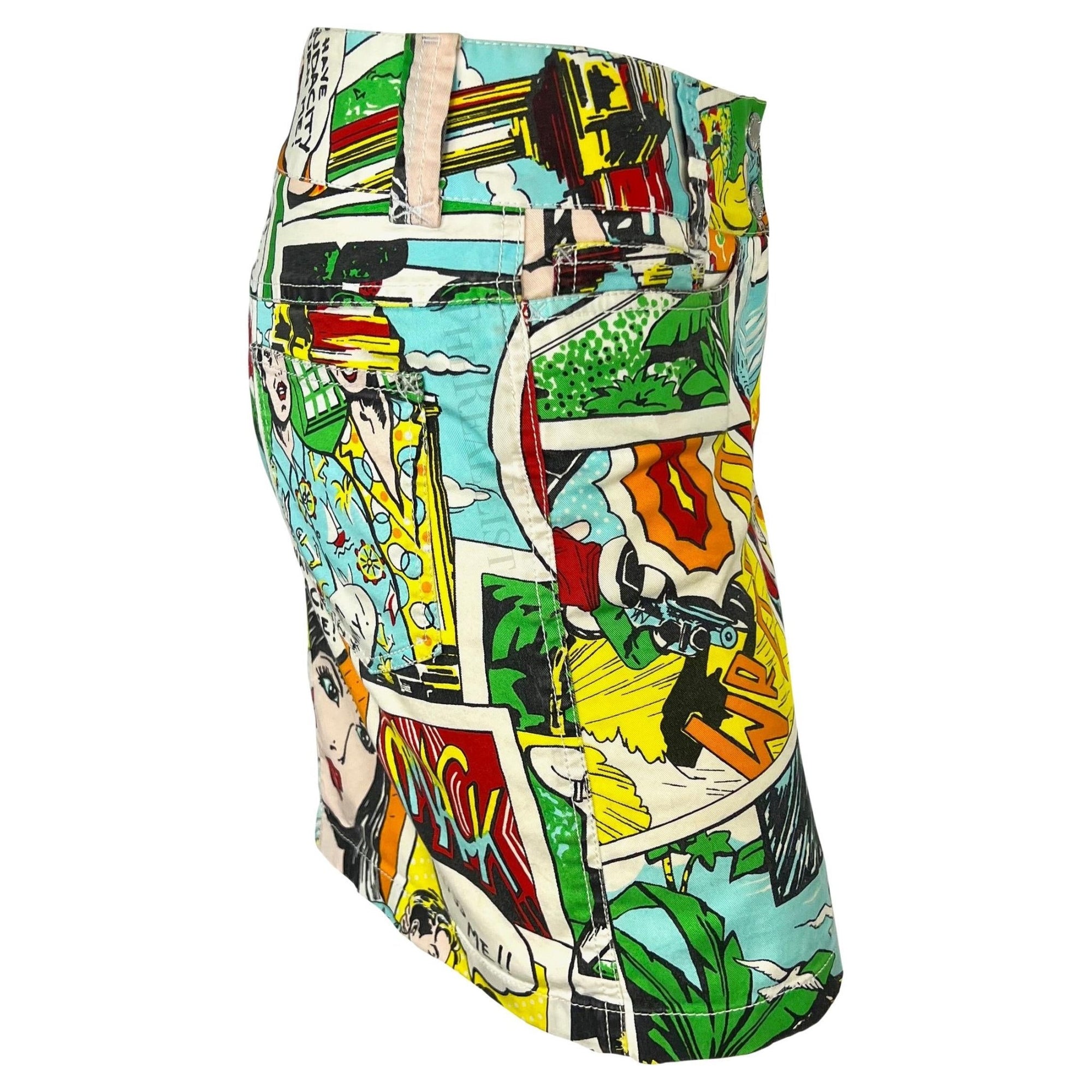 S/S 2004 Dolce & Gabbana Logo Comic Book Pop Art Print Multicolor Mini Skirt - RealList