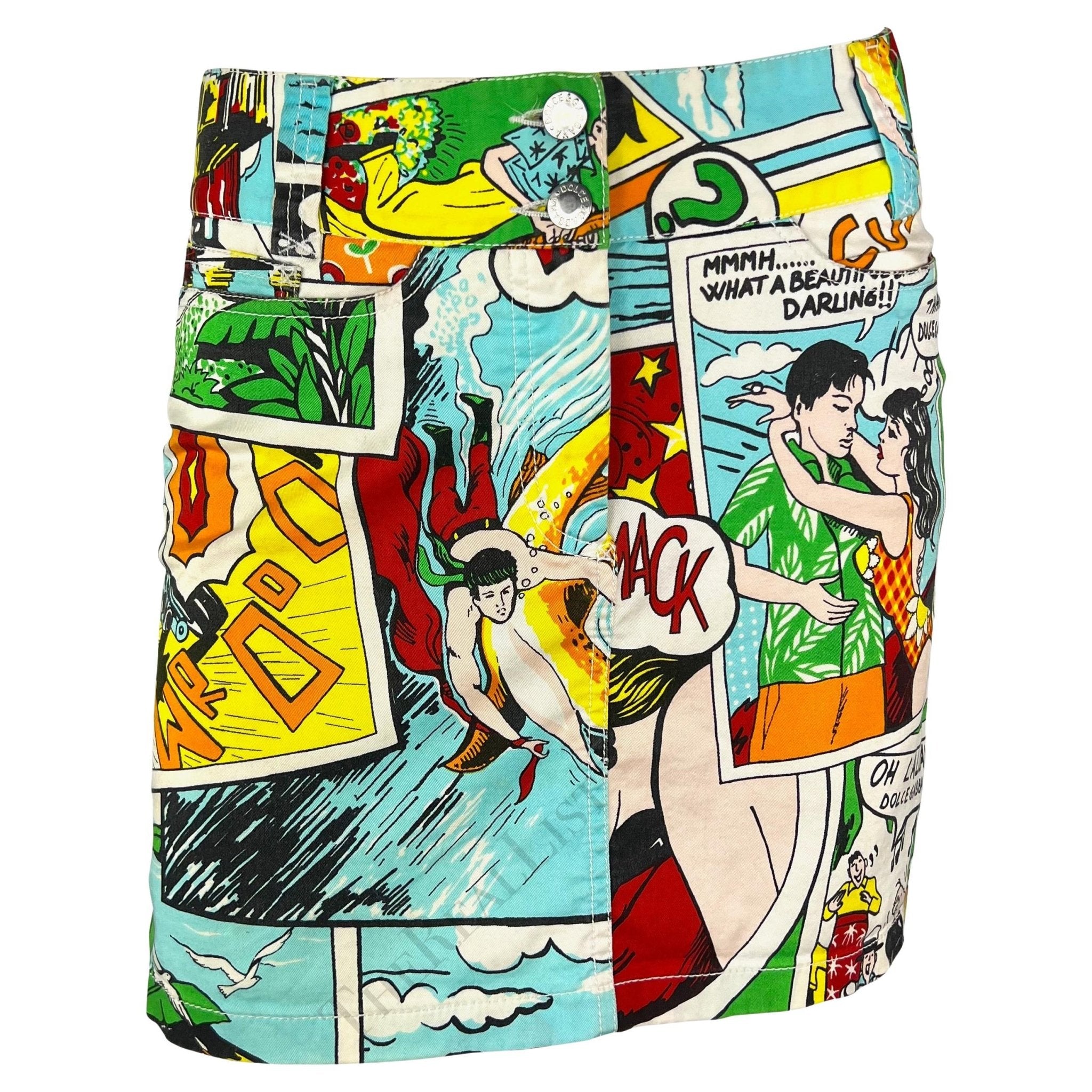 S/S 2004 Dolce & Gabbana Logo Comic Book Pop Art Print Multicolor Mini Skirt - RealList