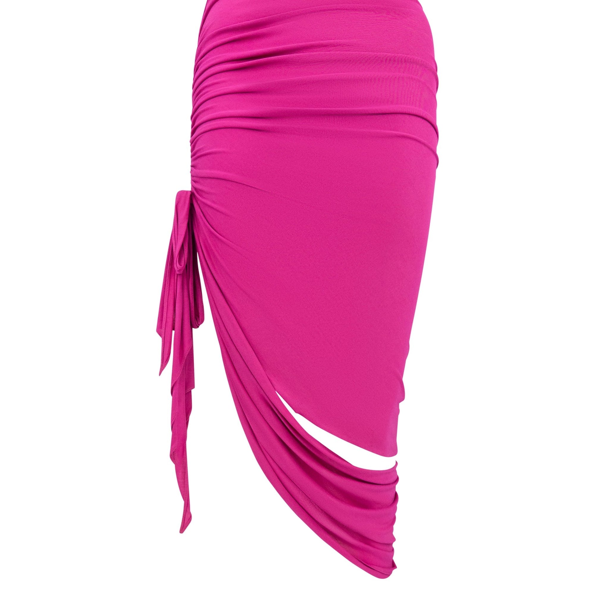 S/S 2004 Emanuel Ungaro Cerise Pink Bodycon Stretch Asymmetric Slit Cocktail Dress - RealList