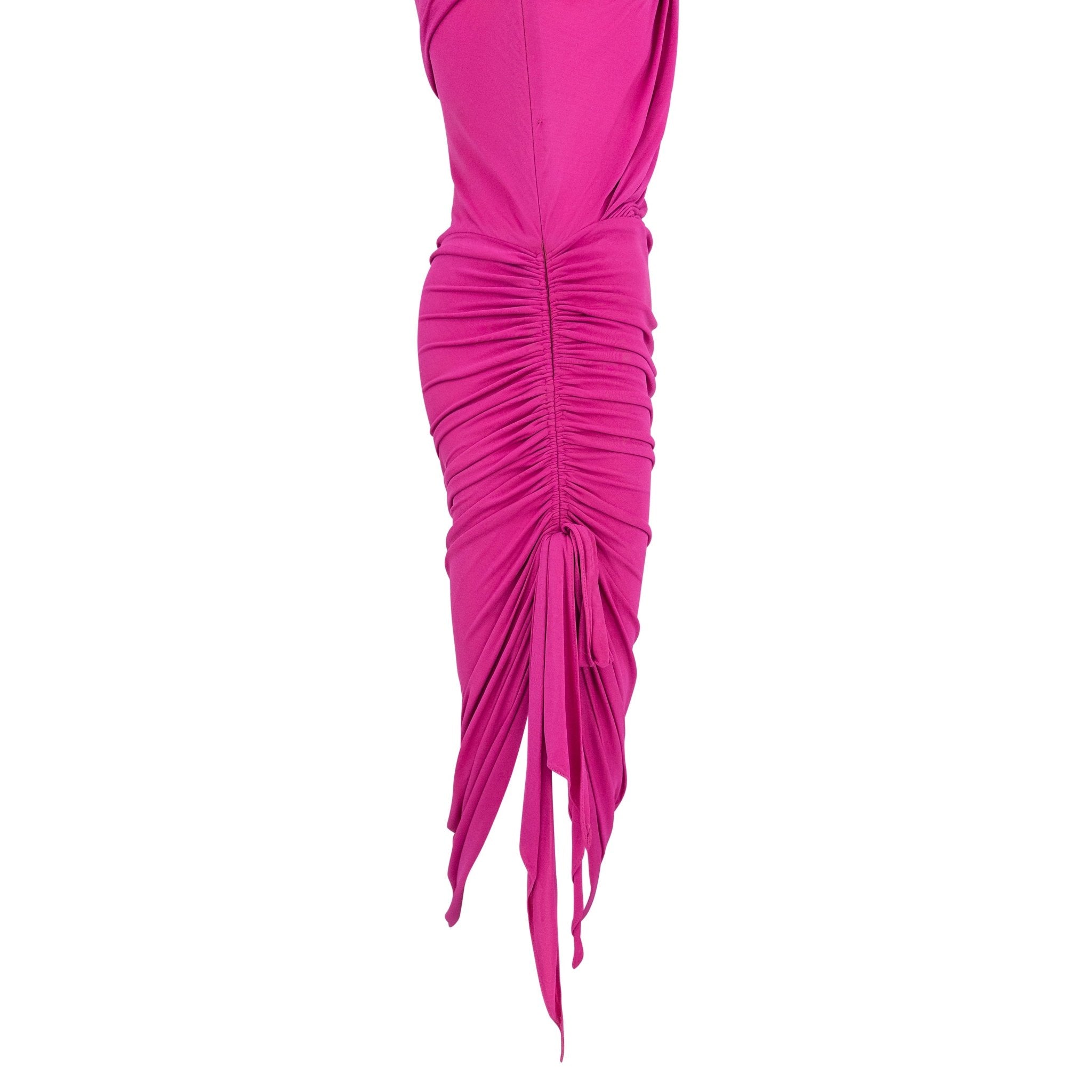 S/S 2004 Emanuel Ungaro Cerise Pink Bodycon Stretch Asymmetric Slit Cocktail Dress - RealList