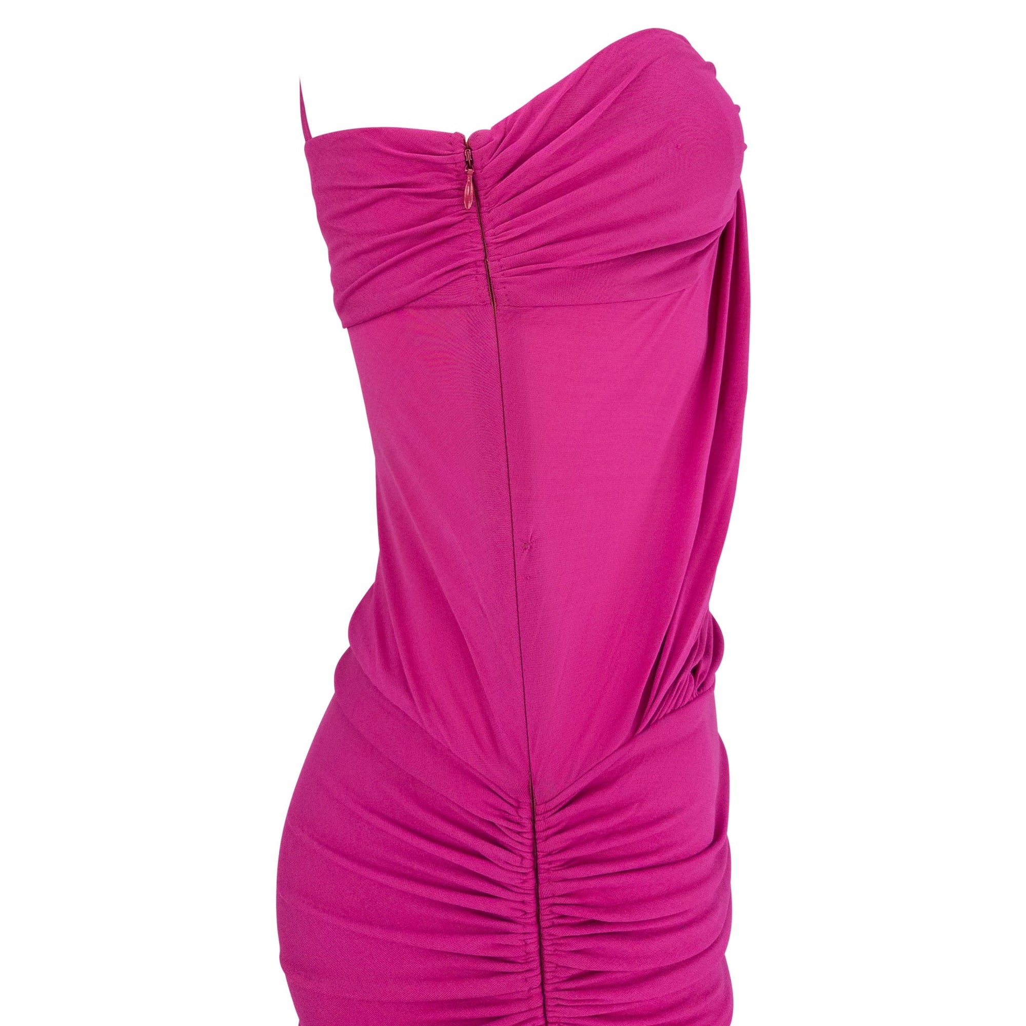 S/S 2004 Emanuel Ungaro Cerise Pink Bodycon Stretch Asymmetric Slit Cocktail Dress - RealList
