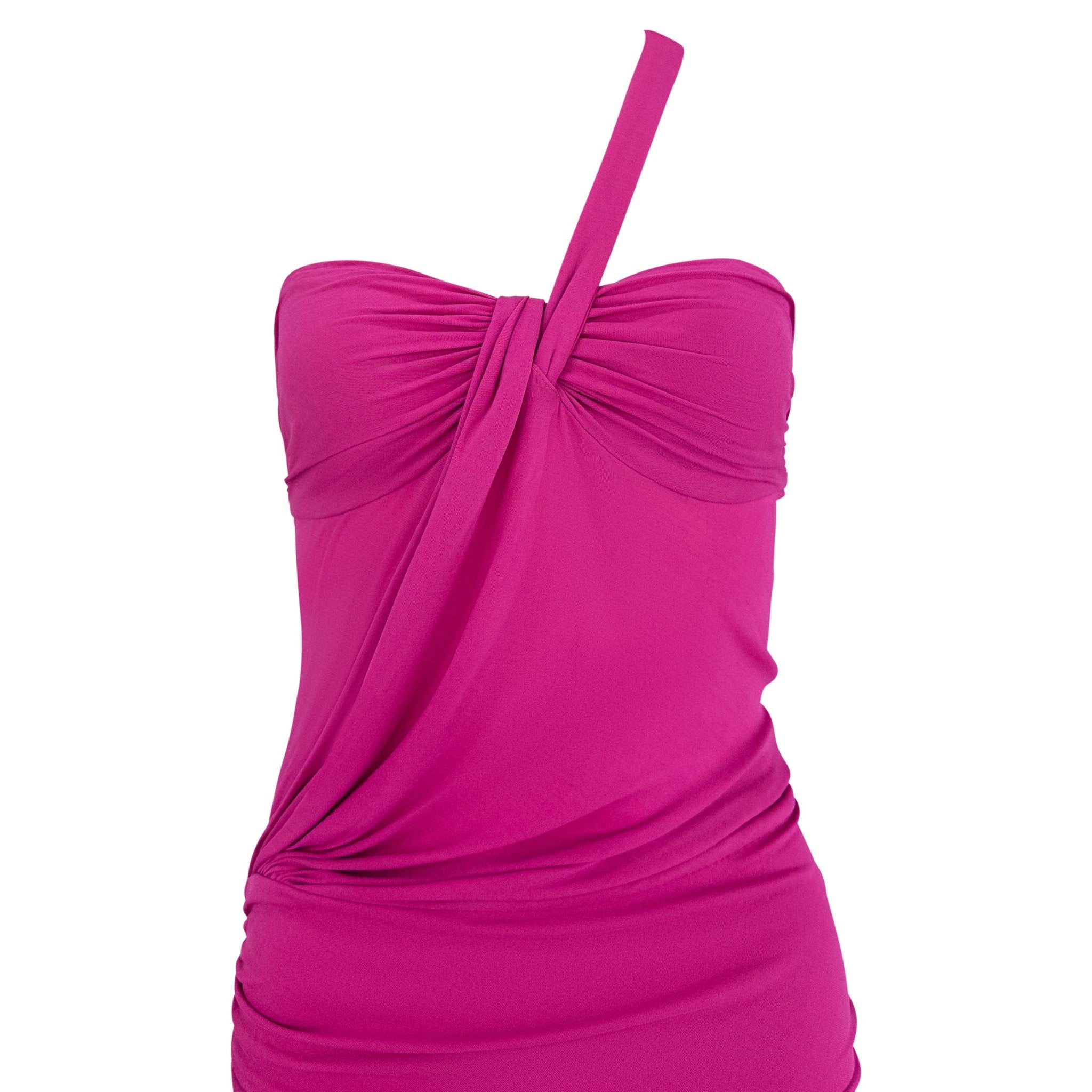 S/S 2004 Emanuel Ungaro Cerise Pink Bodycon Stretch Asymmetric Slit Cocktail Dress - RealList