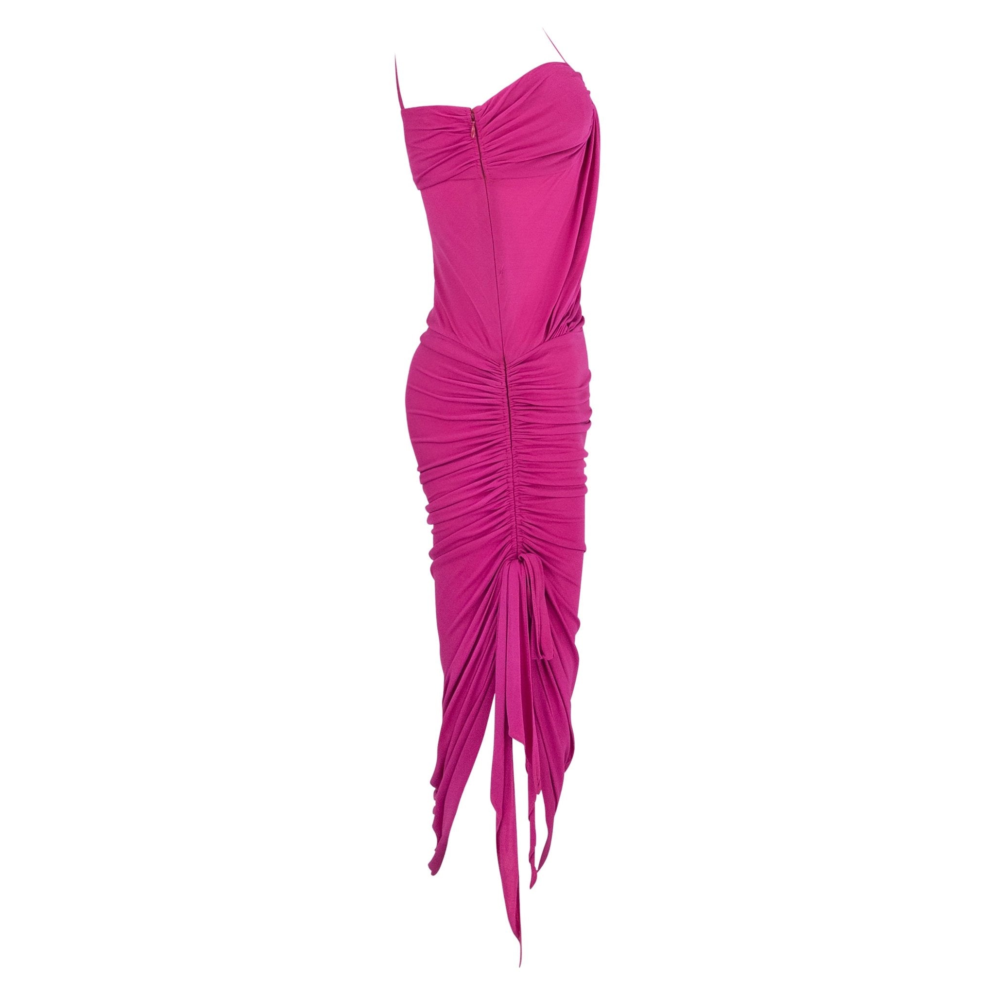 S/S 2004 Emanuel Ungaro Cerise Pink Bodycon Stretch Asymmetric Slit Cocktail Dress - RealList