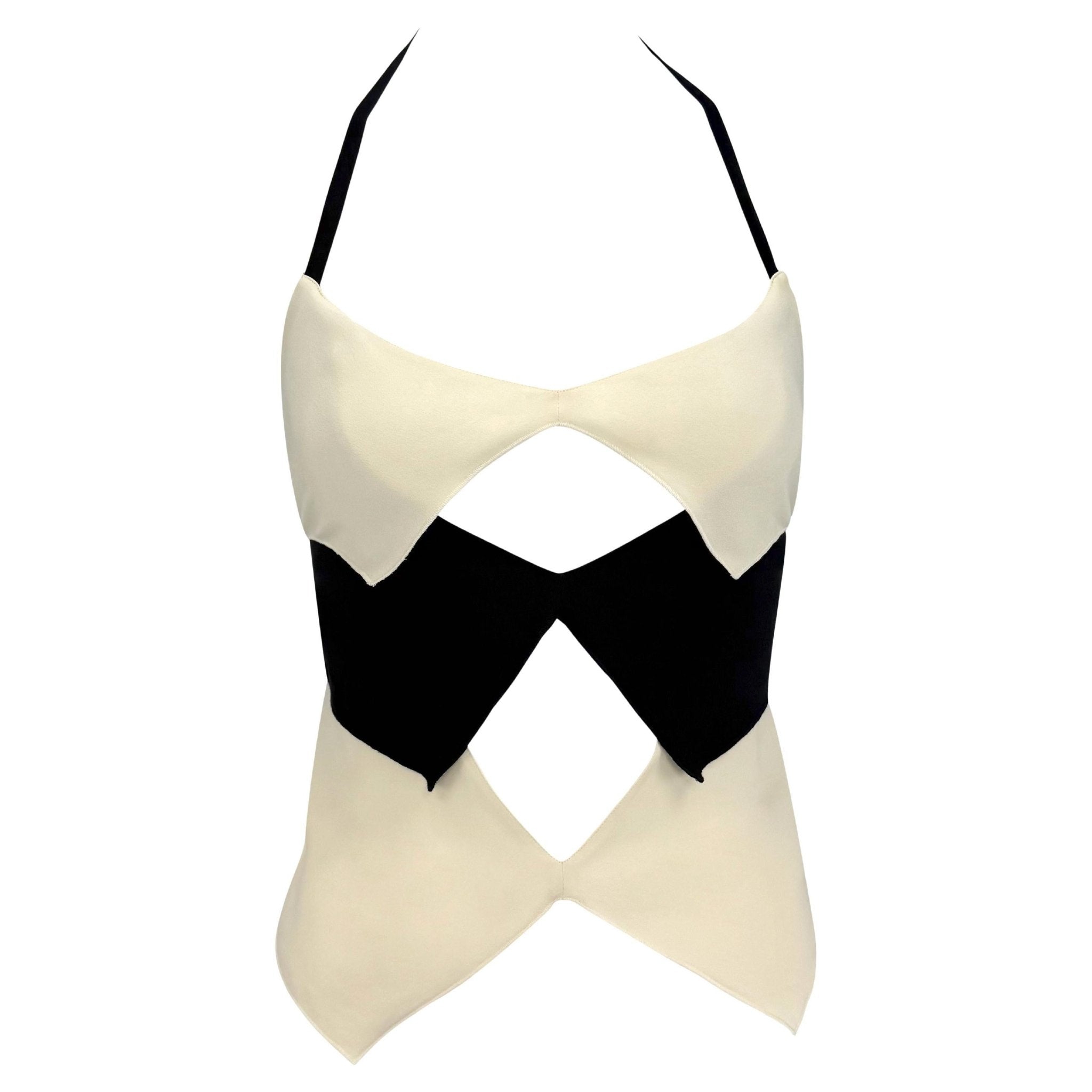 S/S 2004 Giorgio Armani Runway Tiered Off - White Navy Backless Silk Crop Top - RealList