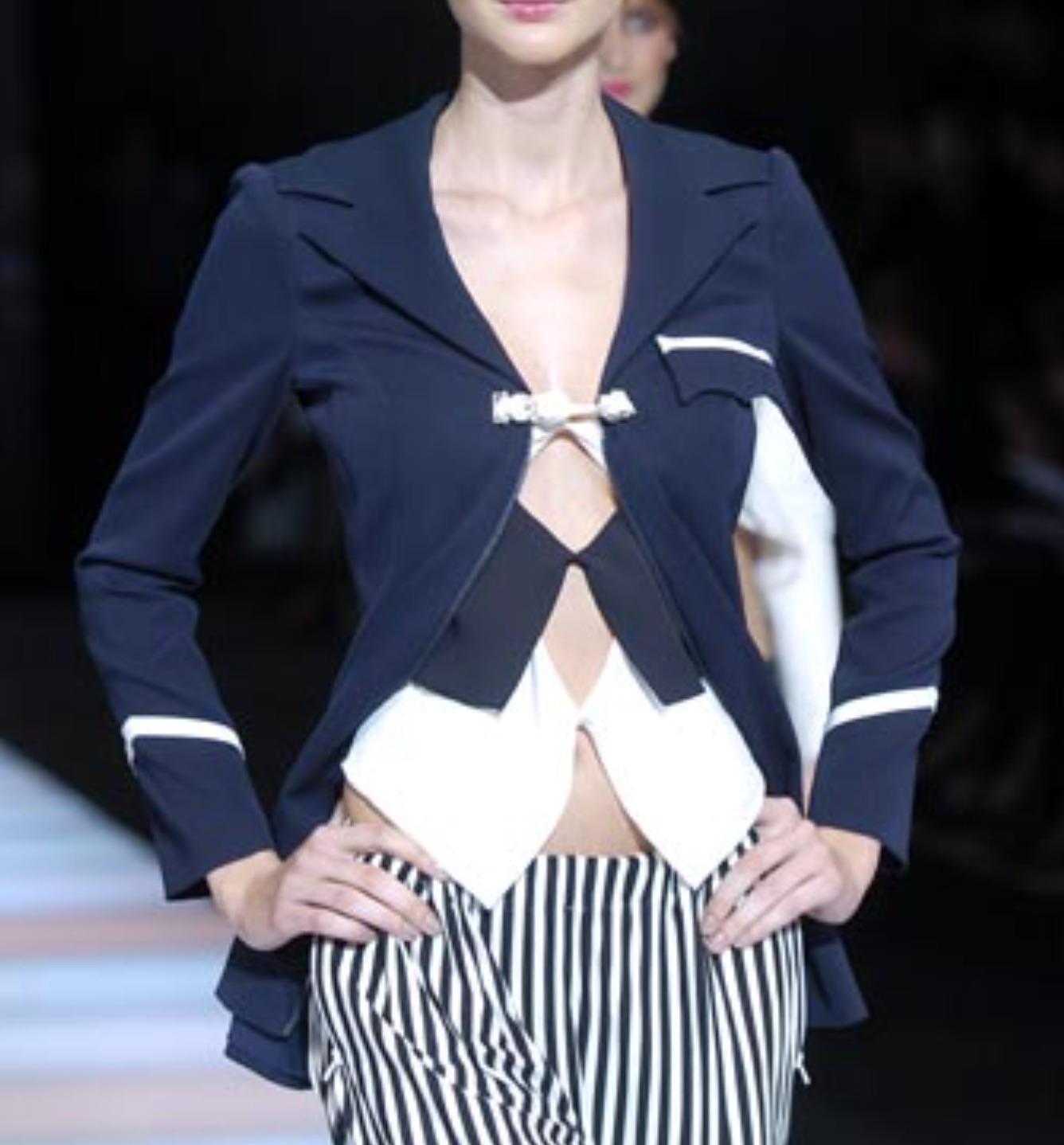 S/S 2004 Giorgio Armani Runway Tiered Off - White Navy Backless Silk Crop Top - RealList