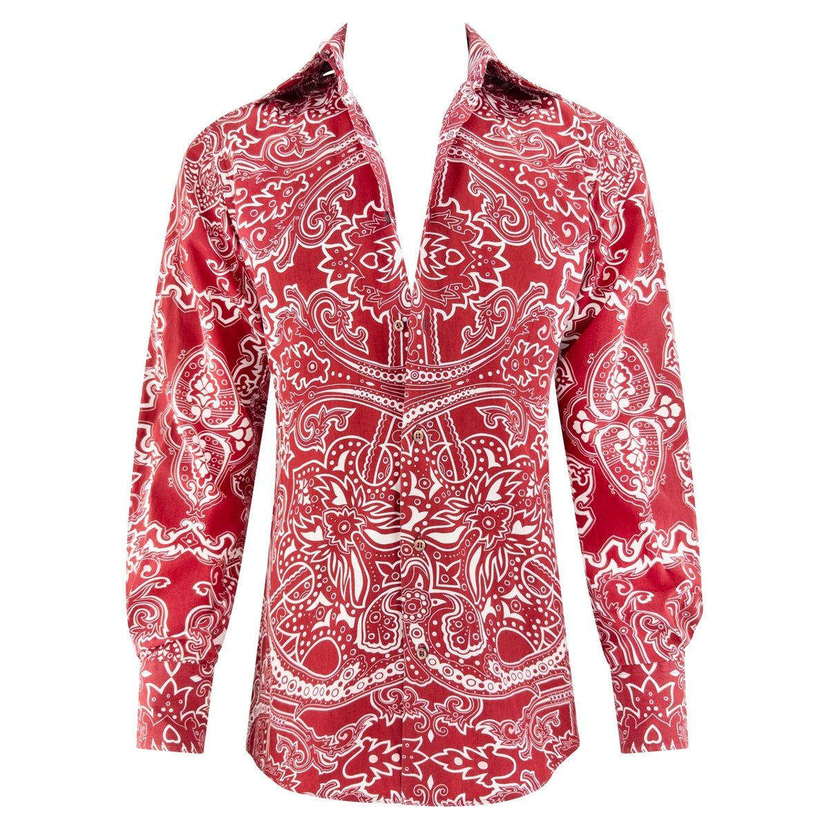 S/S 2004 Gucci by Tom Ford Men's Red Cotton Paisley Print Button Up Dress Shirt - RealList