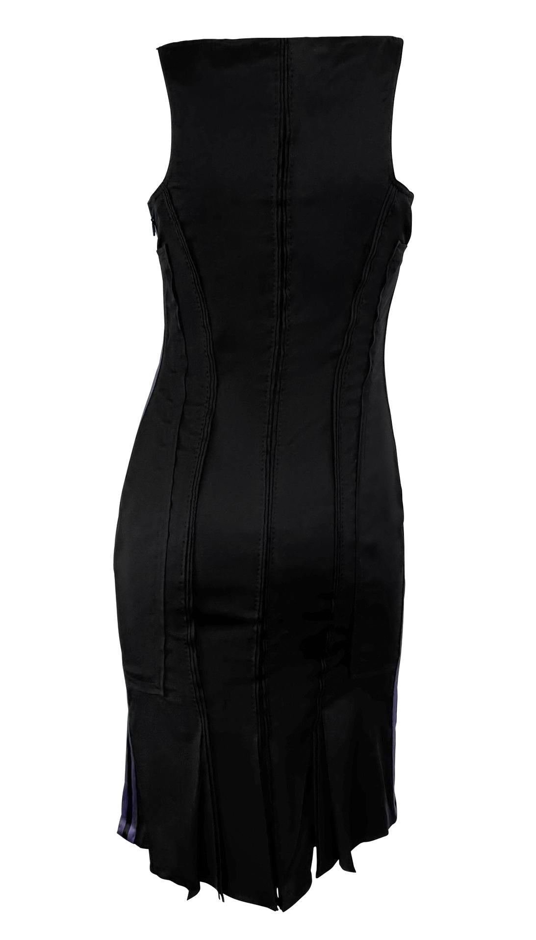 S/S 2004 Gucci by Tom Ford Purple Satin Stripe Panel Sleeveless Black Dress - RealList