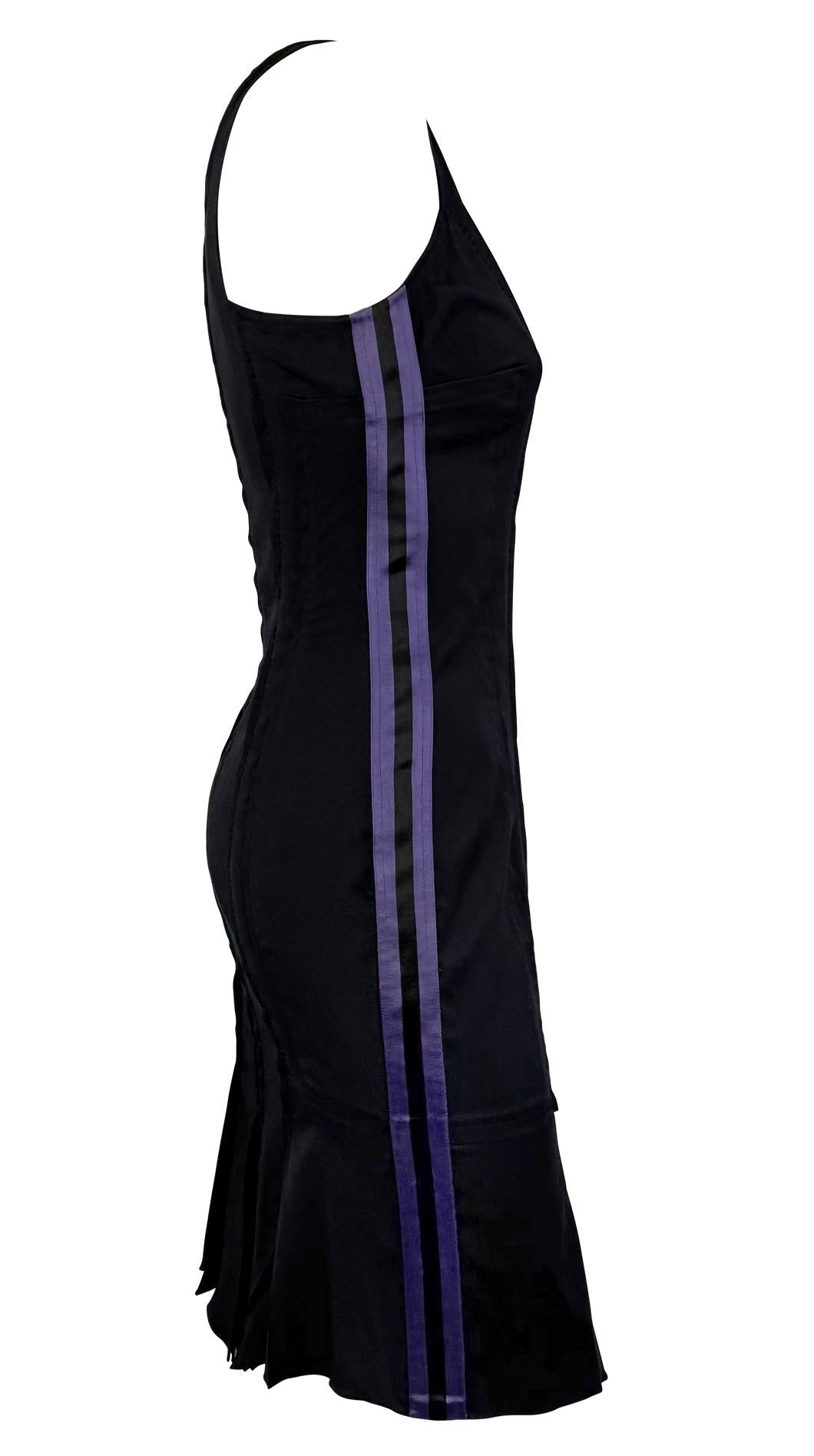 S/S 2004 Gucci by Tom Ford Purple Satin Stripe Panel Sleeveless Black Dress - RealList