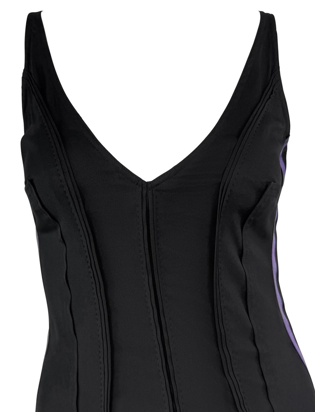 S/S 2004 Gucci by Tom Ford Purple Satin Stripe Panel Sleeveless Black Dress - RealList