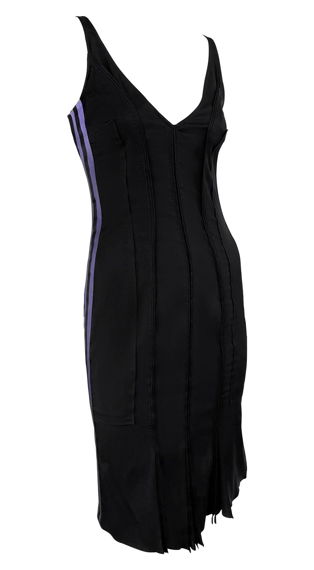 S/S 2004 Gucci by Tom Ford Purple Satin Stripe Panel Sleeveless Black Dress - RealList