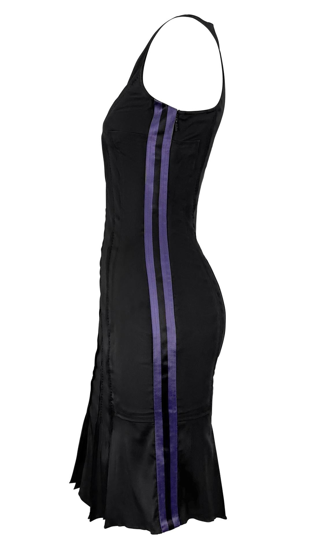 S/S 2004 Gucci by Tom Ford Purple Satin Stripe Panel Sleeveless Black Dress - RealList