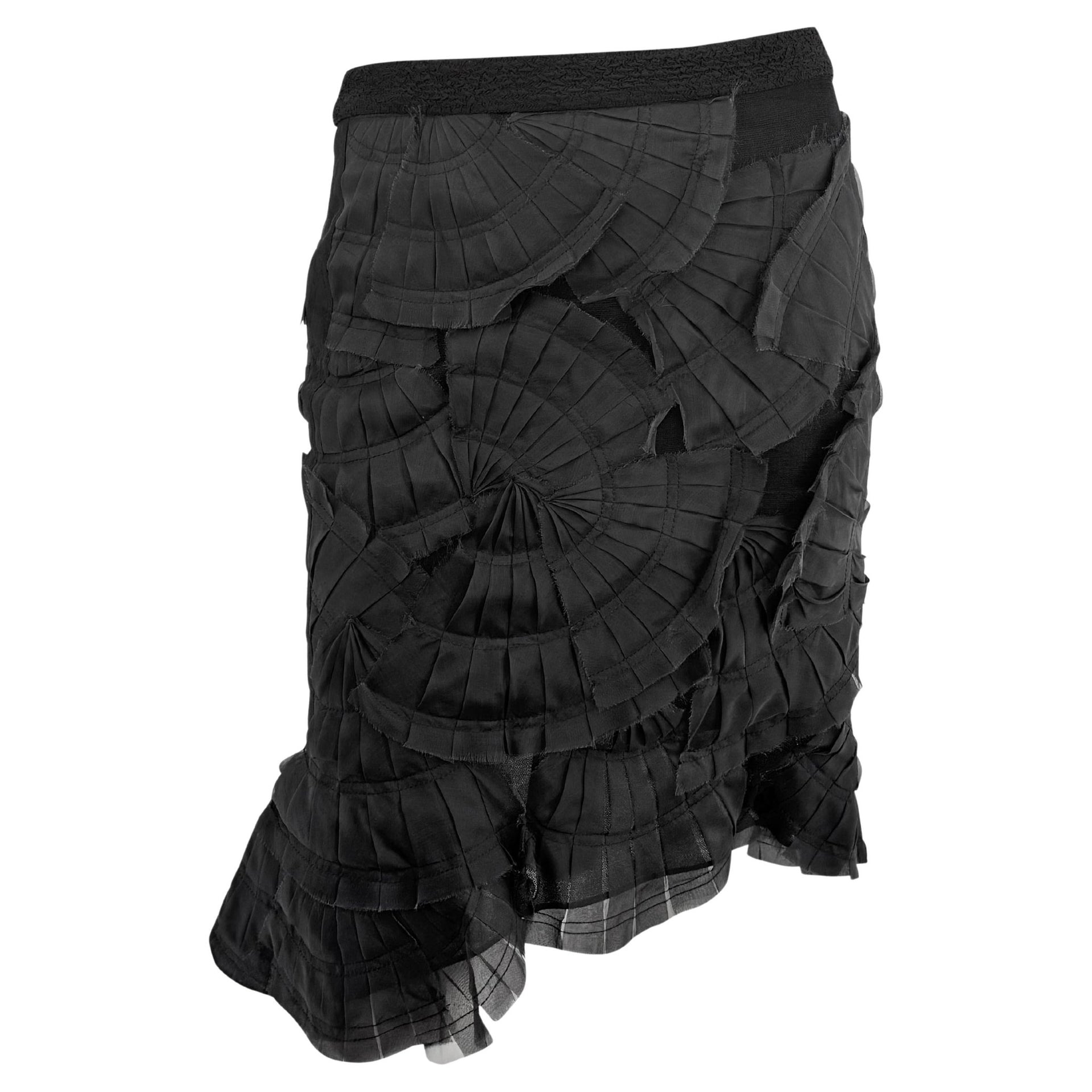S/S 2004 Gucci by Tom Ford Runway Sheer Black Fan Pleated Silk Pencil Skirt - RealList