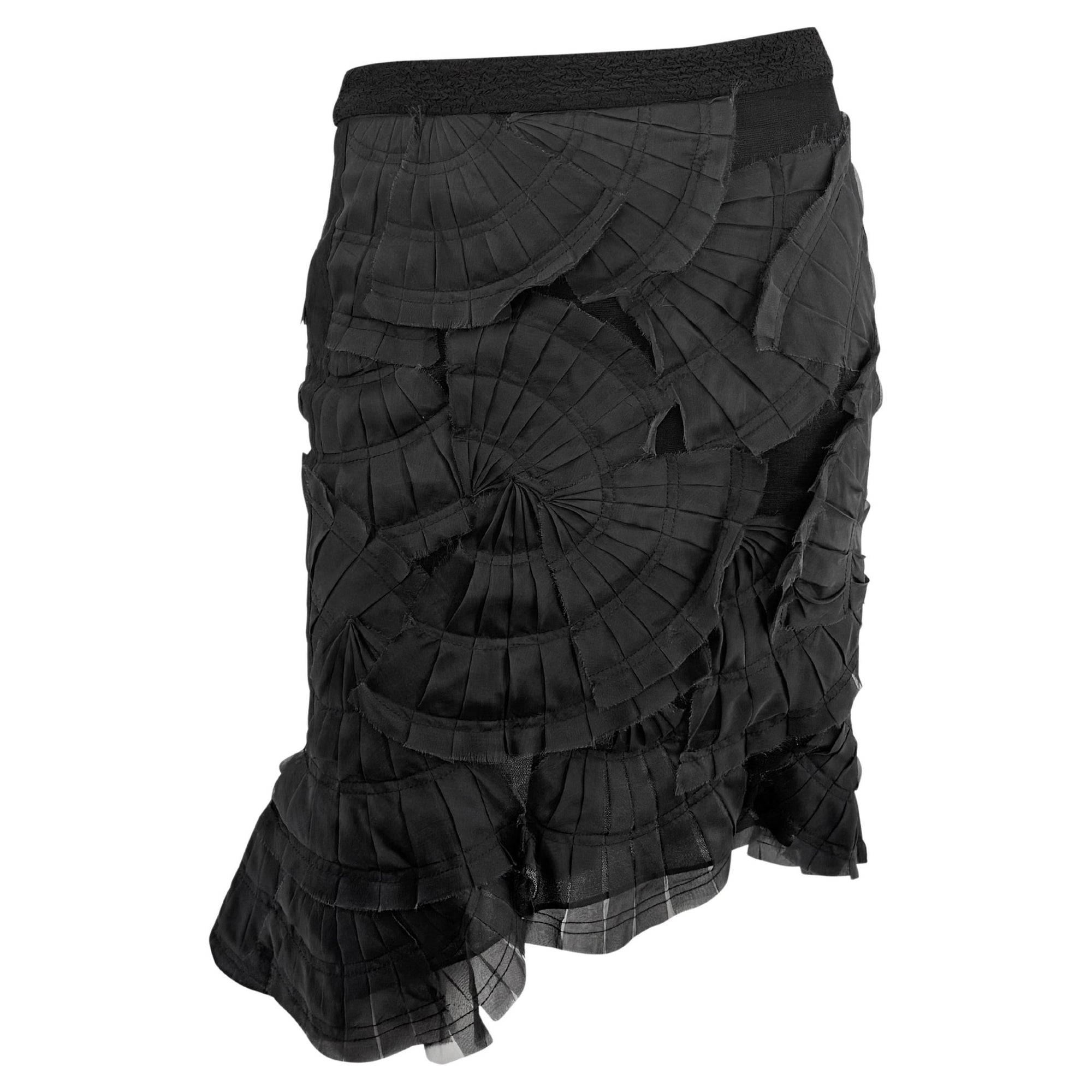 S/S 2004 Gucci by Tom Ford Runway Sheer Black Fan Pleated Silk Pencil Skirt - RealList