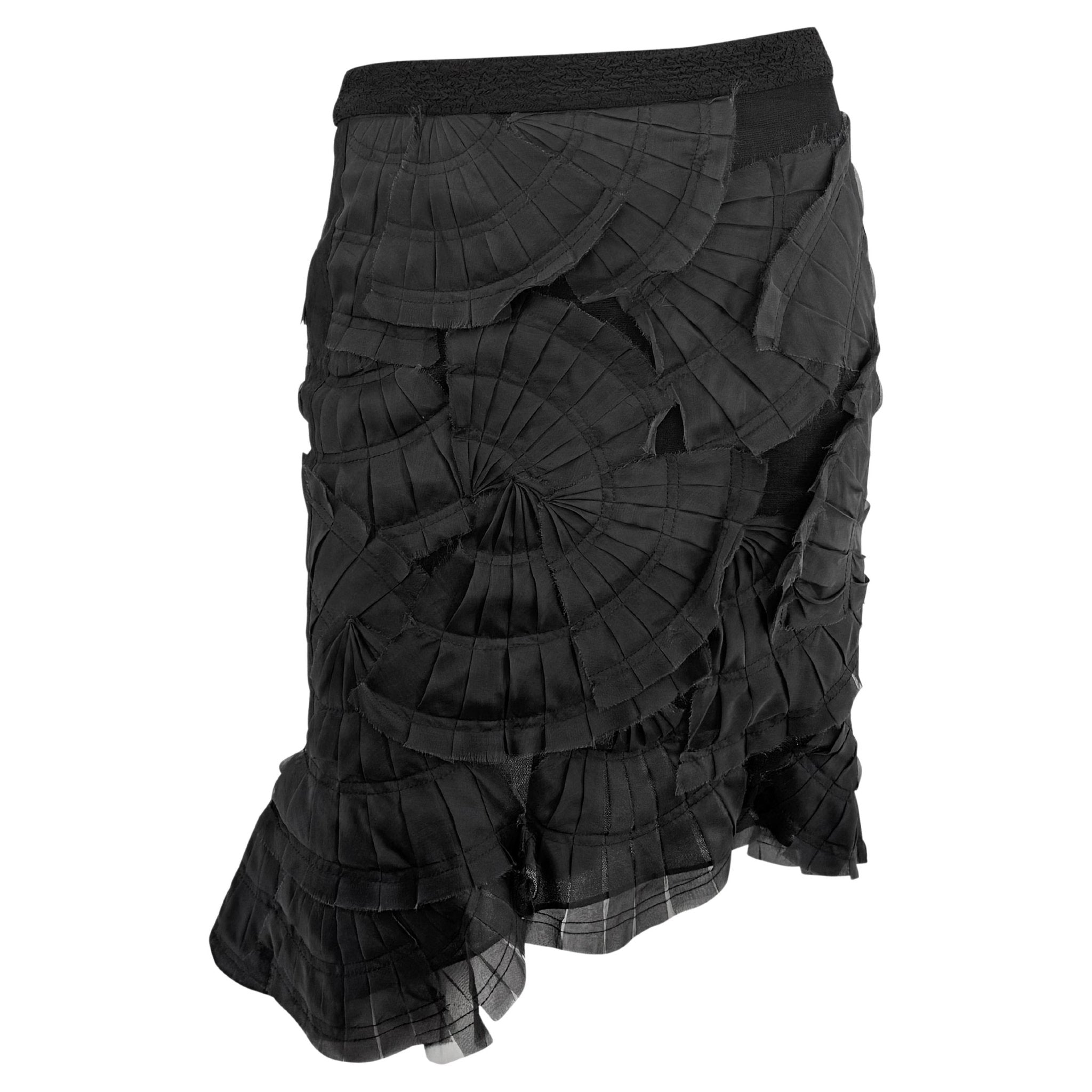 S/S 2004 Gucci by Tom Ford Runway Sheer Black Fan Pleated Silk Pencil Skirt - RealList