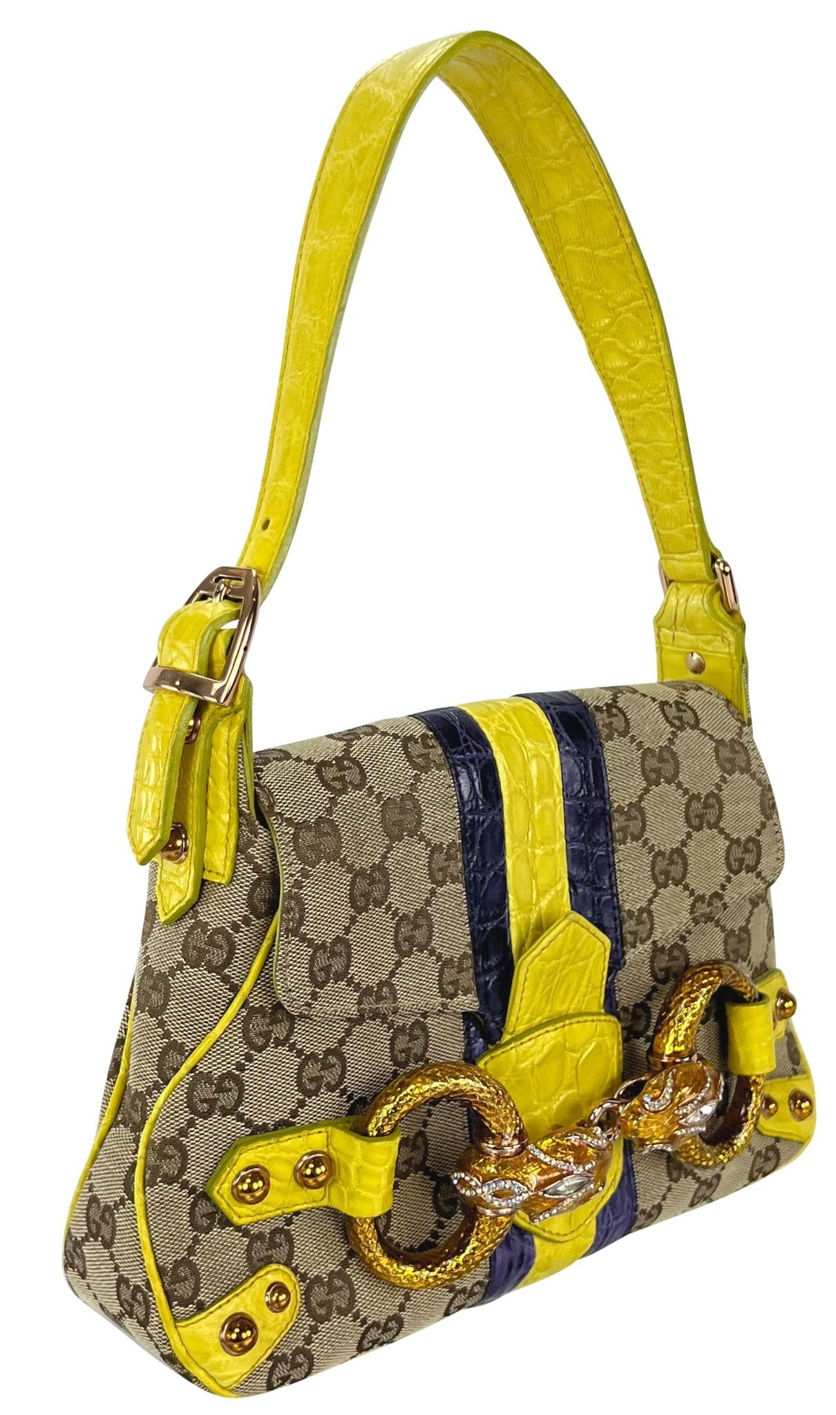 S/S 2004 Gucci by Tom Ford Yellow Alligator Serpent Horsebit Small Shoulder Bag - RealList