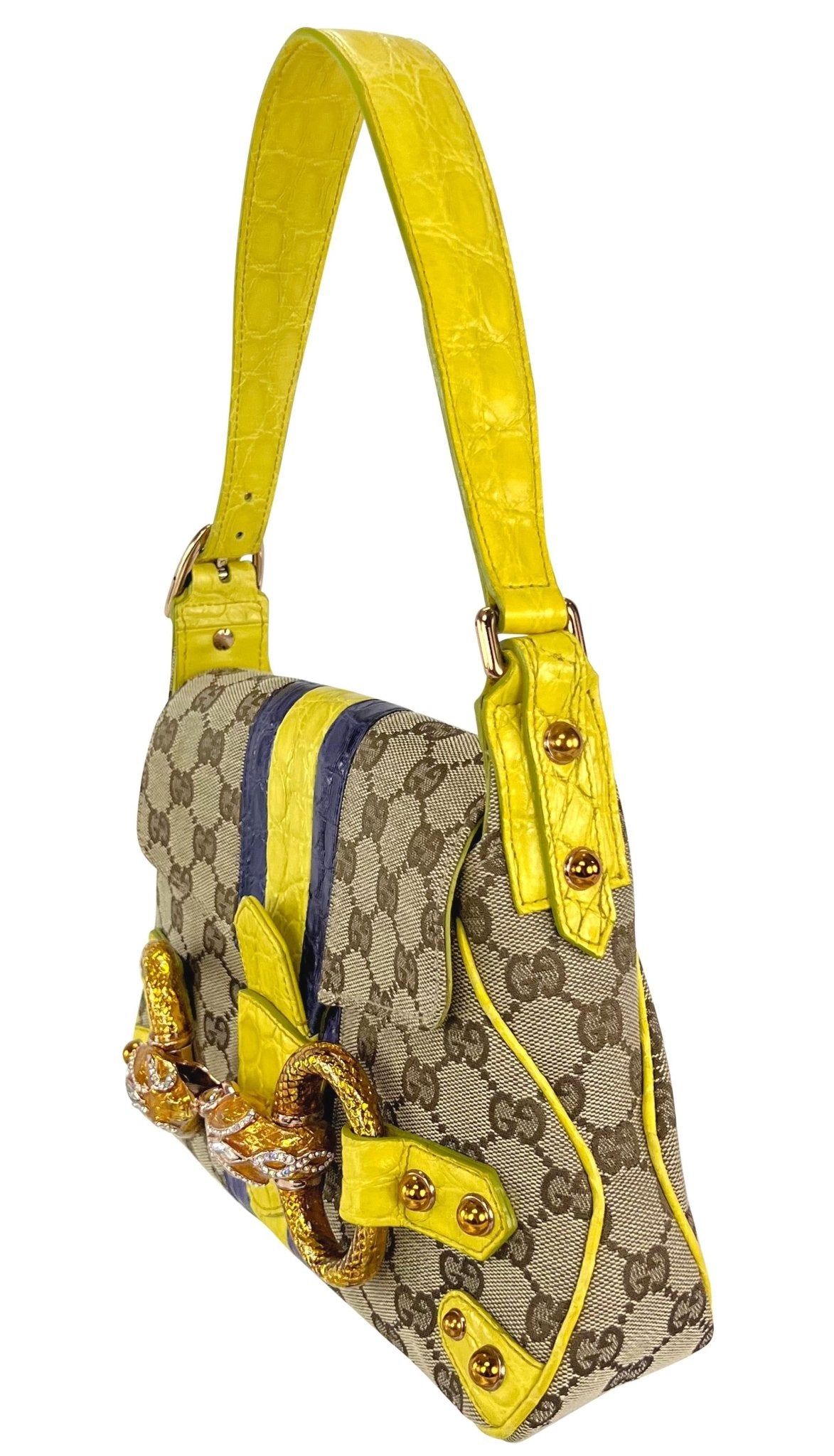 S/S 2004 Gucci by Tom Ford Yellow Alligator Serpent Horsebit Small Shoulder Bag - RealList