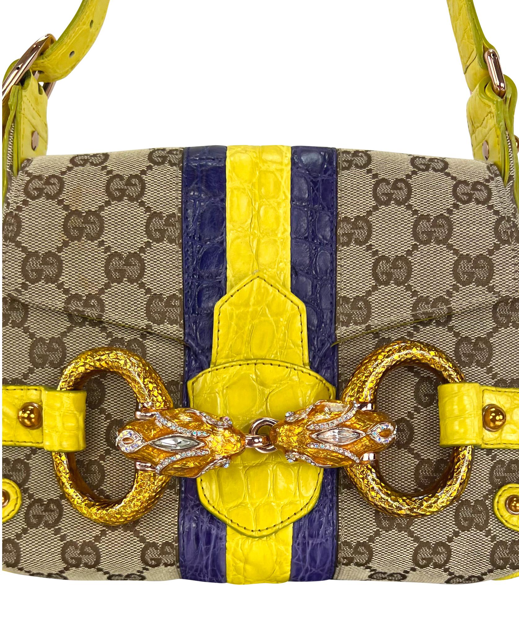 S/S 2004 Gucci by Tom Ford Yellow Alligator Serpent Horsebit Small Shoulder Bag - RealList