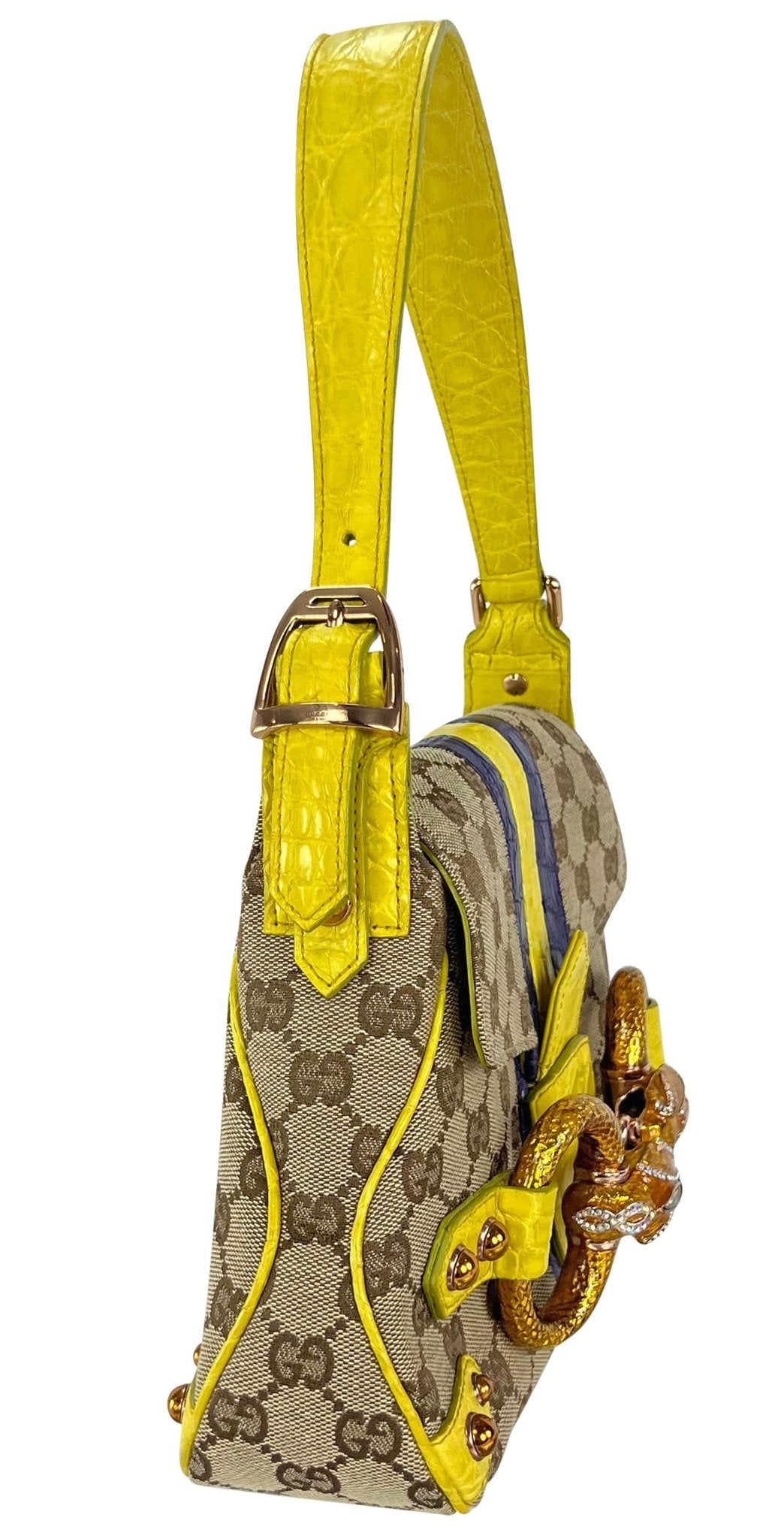 S/S 2004 Gucci by Tom Ford Yellow Alligator Serpent Horsebit Small Shoulder Bag - RealList