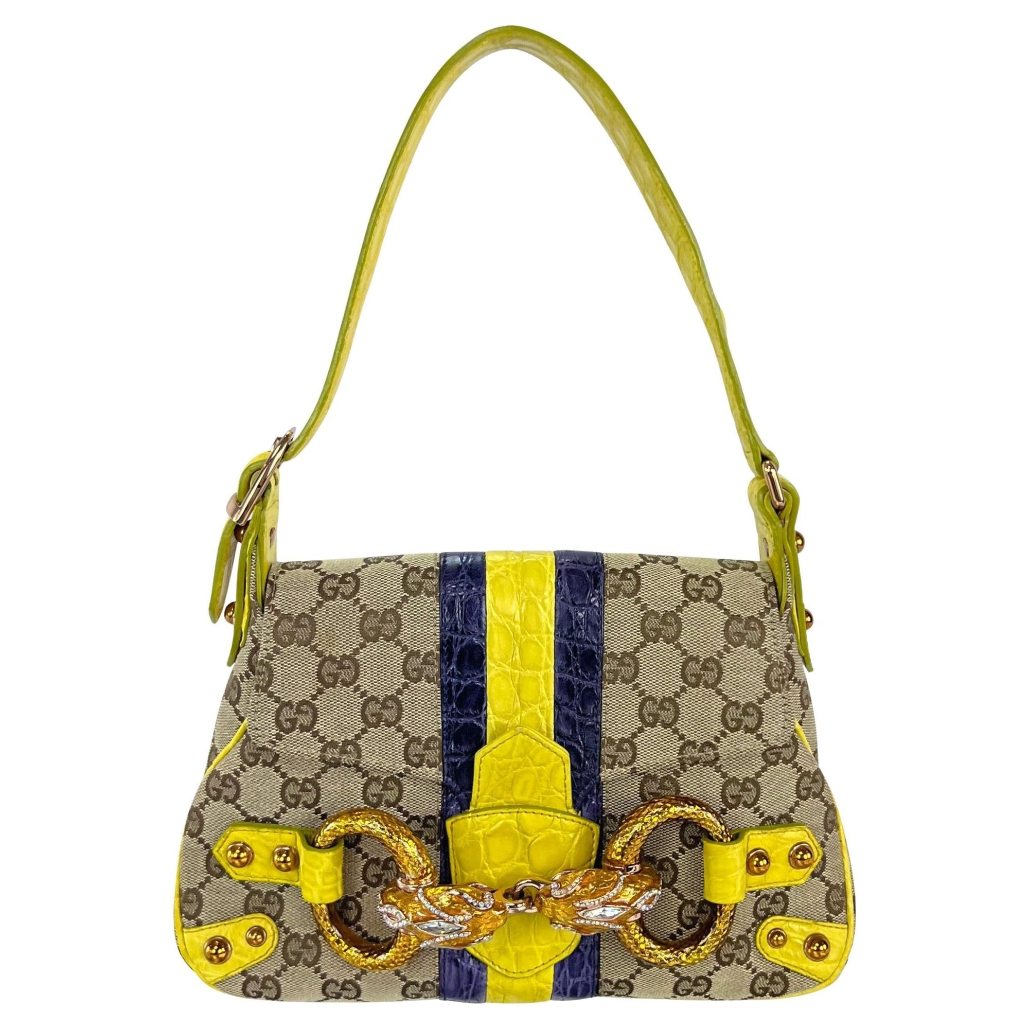S/S 2004 Gucci by Tom Ford Yellow Alligator Serpent Horsebit Small Shoulder Bag - RealList