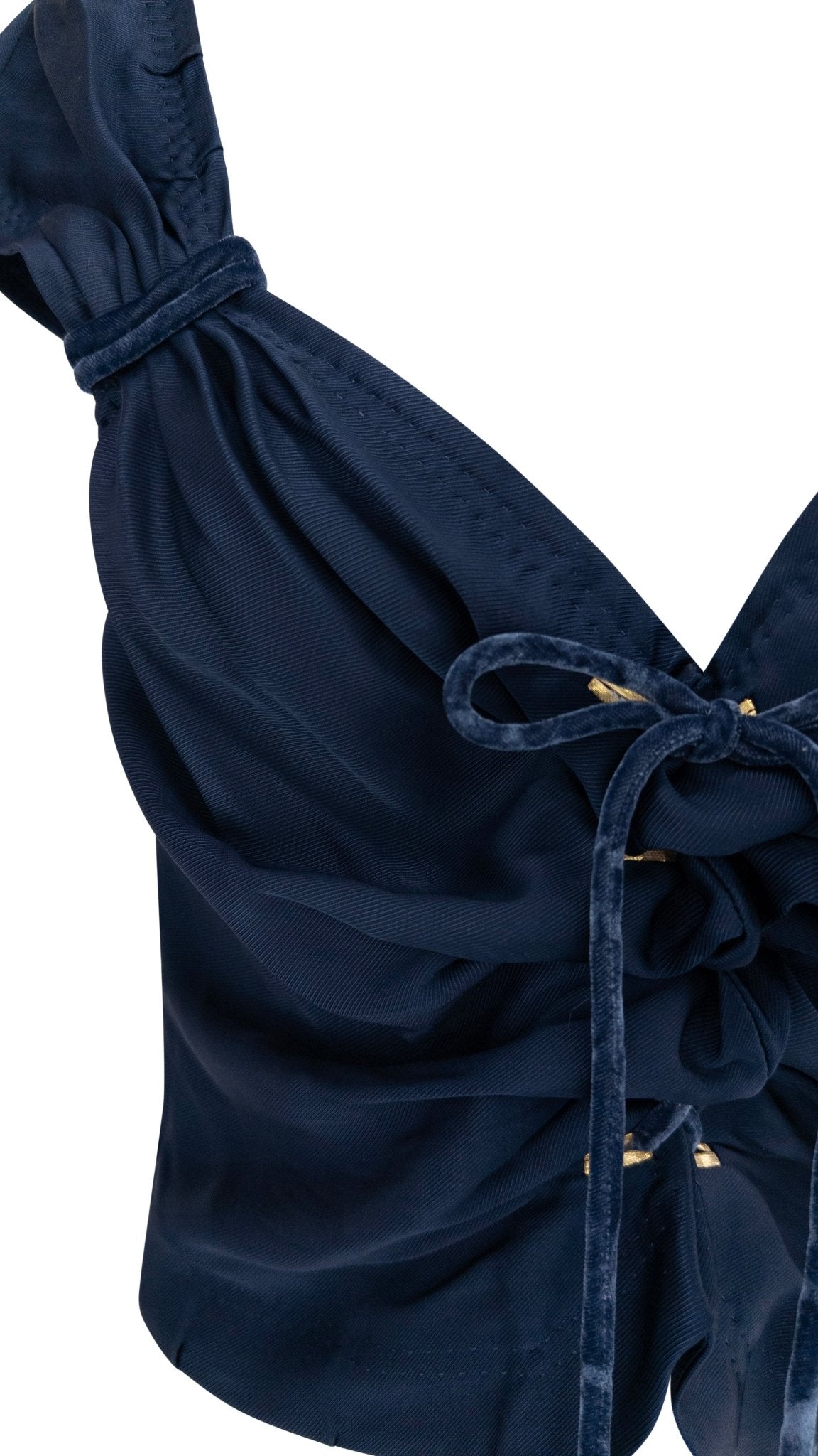 S/S 2004 Louis Vuitton by Marc Jacobs Runway Dark Blue Satin Velvet Tie Blouse - RealList