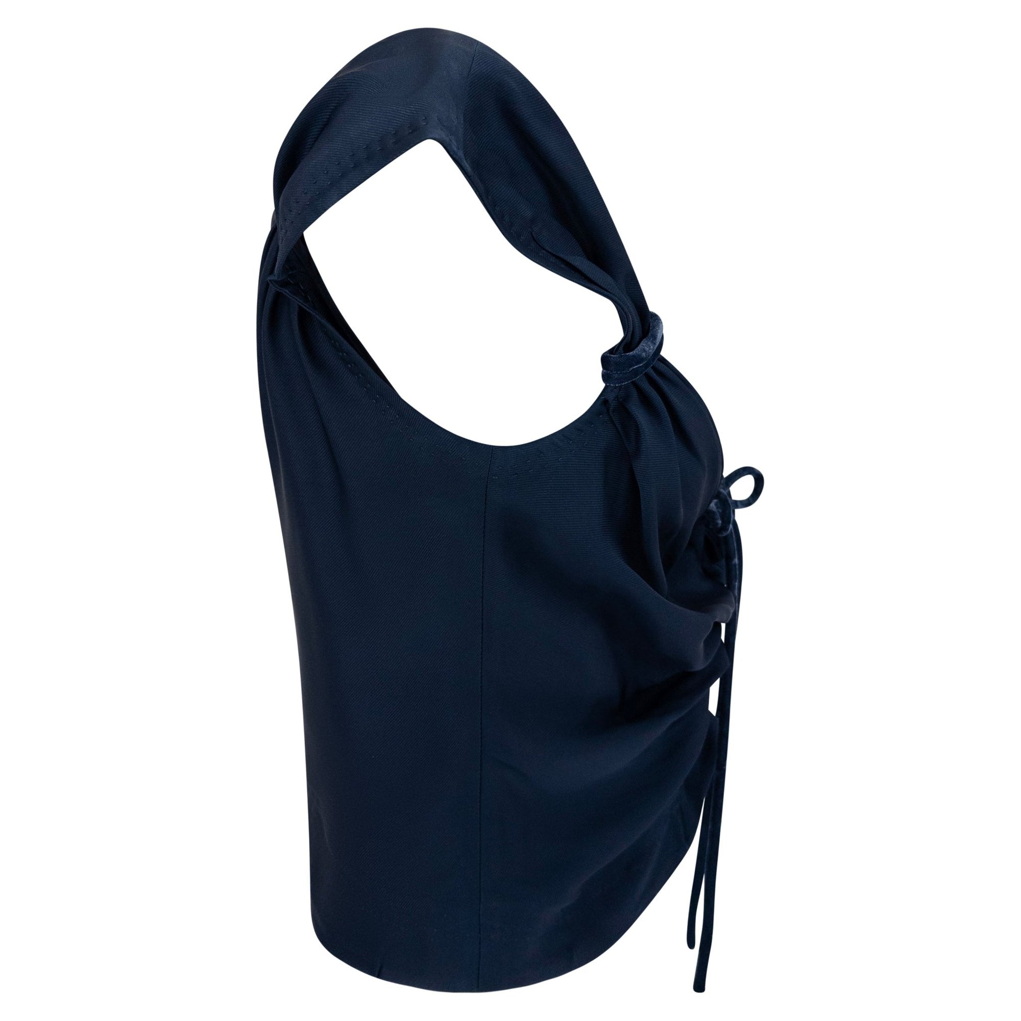 S/S 2004 Louis Vuitton by Marc Jacobs Runway Dark Blue Satin Velvet Tie Blouse - RealList