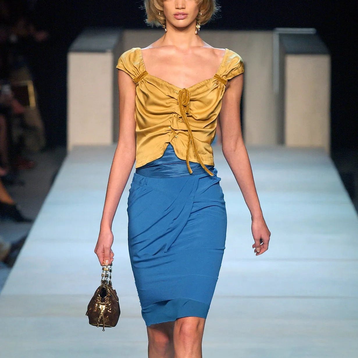 S/S 2004 Louis Vuitton by Marc Jacobs Runway Dark Blue Satin Velvet Tie Blouse - RealList