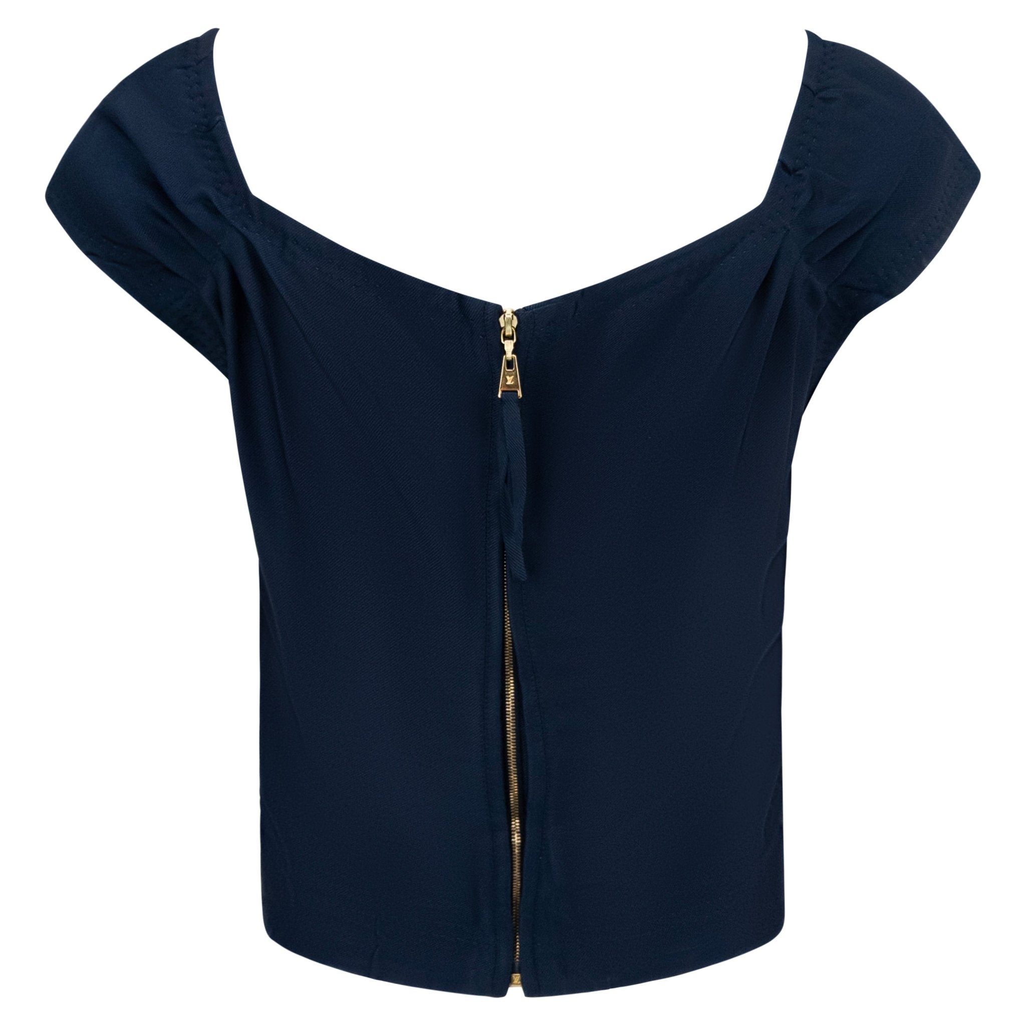 S/S 2004 Louis Vuitton by Marc Jacobs Runway Dark Blue Satin Velvet Tie Blouse - RealList