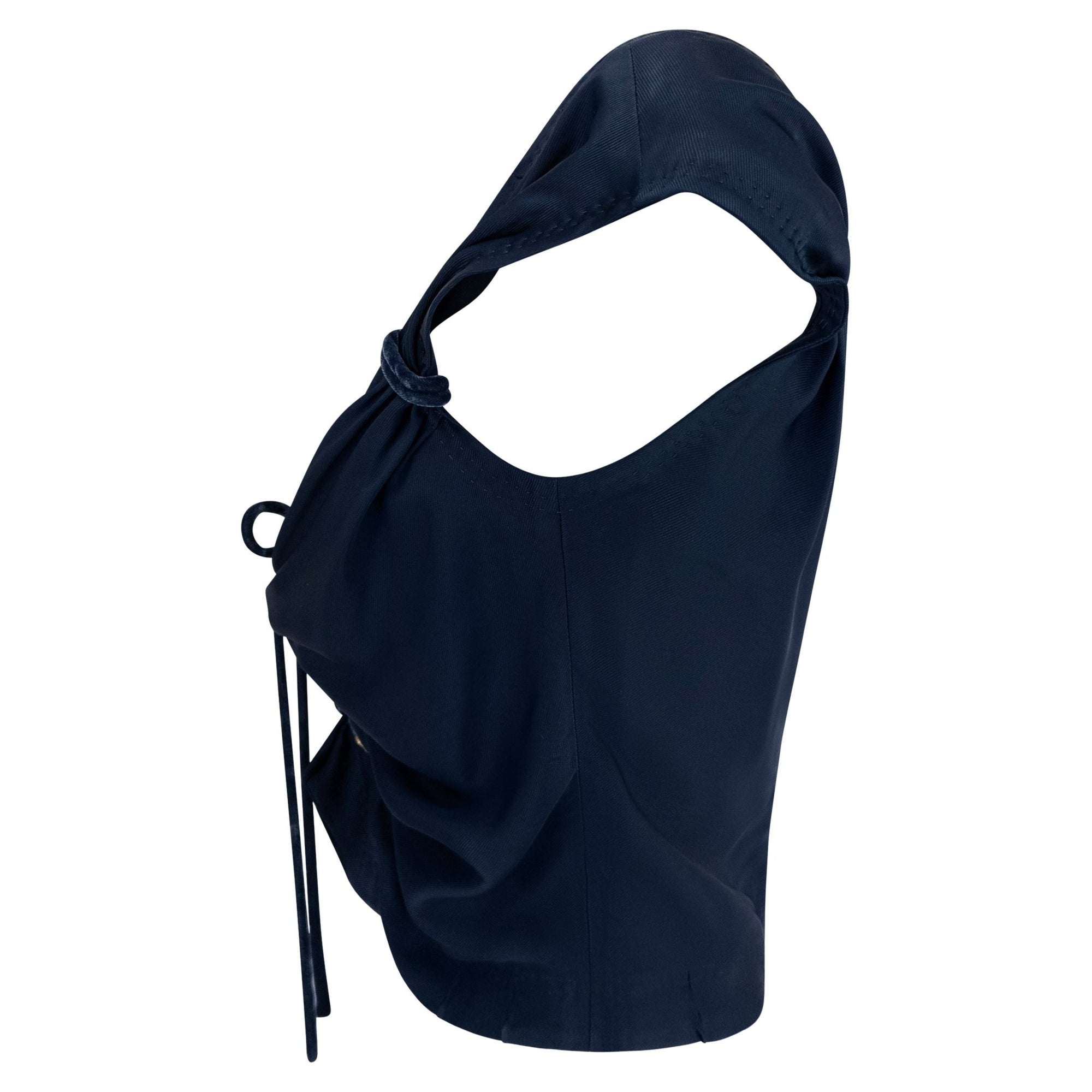 S/S 2004 Louis Vuitton by Marc Jacobs Runway Dark Blue Satin Velvet Tie Blouse - RealList