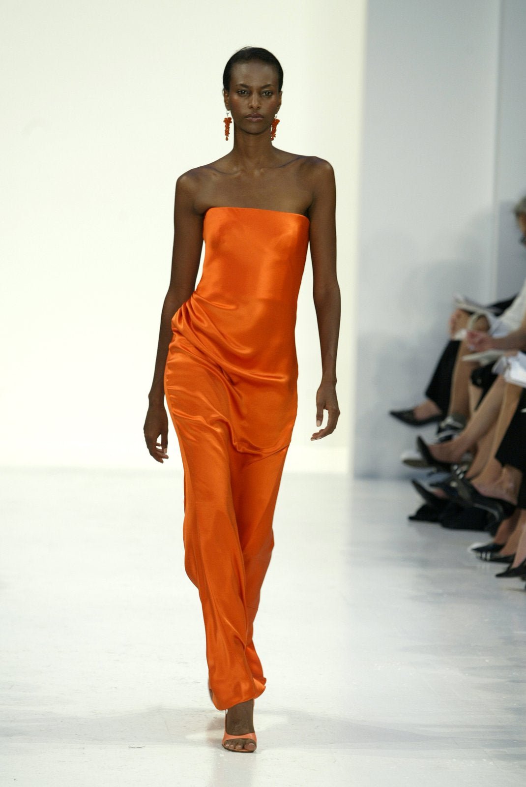 S/S 2004 Ralph Lauren Runway Finale Orange Silk Satin Strapless Gown - RealList