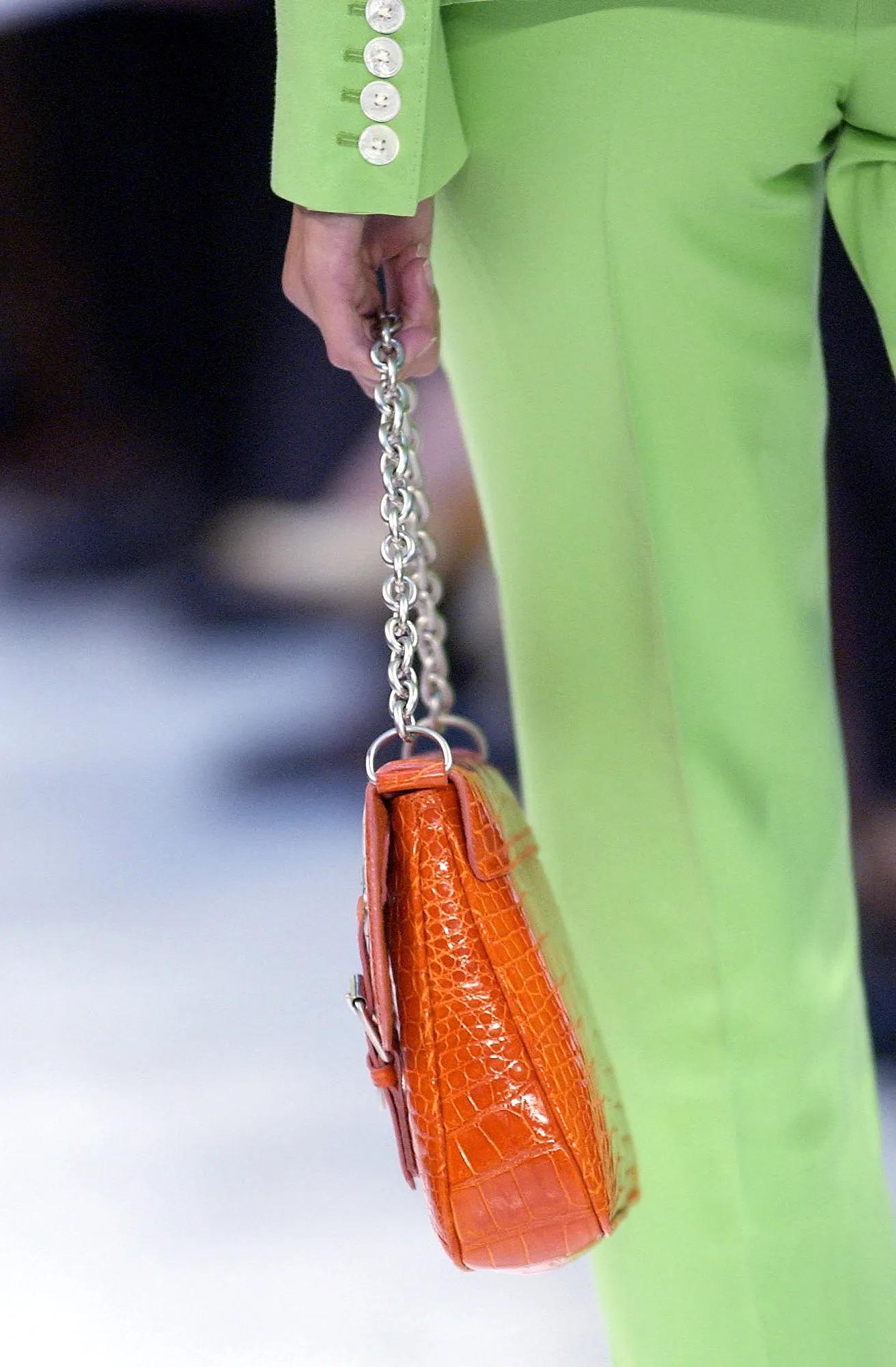 S/S 2004 Ralph Lauren Runway Pink Lizard Skin Chain Flap Shoulder Bag - RealList