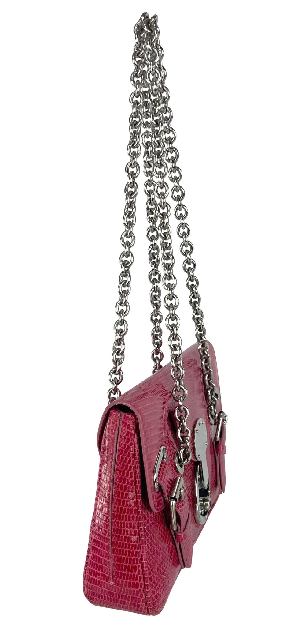 S/S 2004 Ralph Lauren Runway Pink Lizard Skin Chain Flap Shoulder Bag - RealList