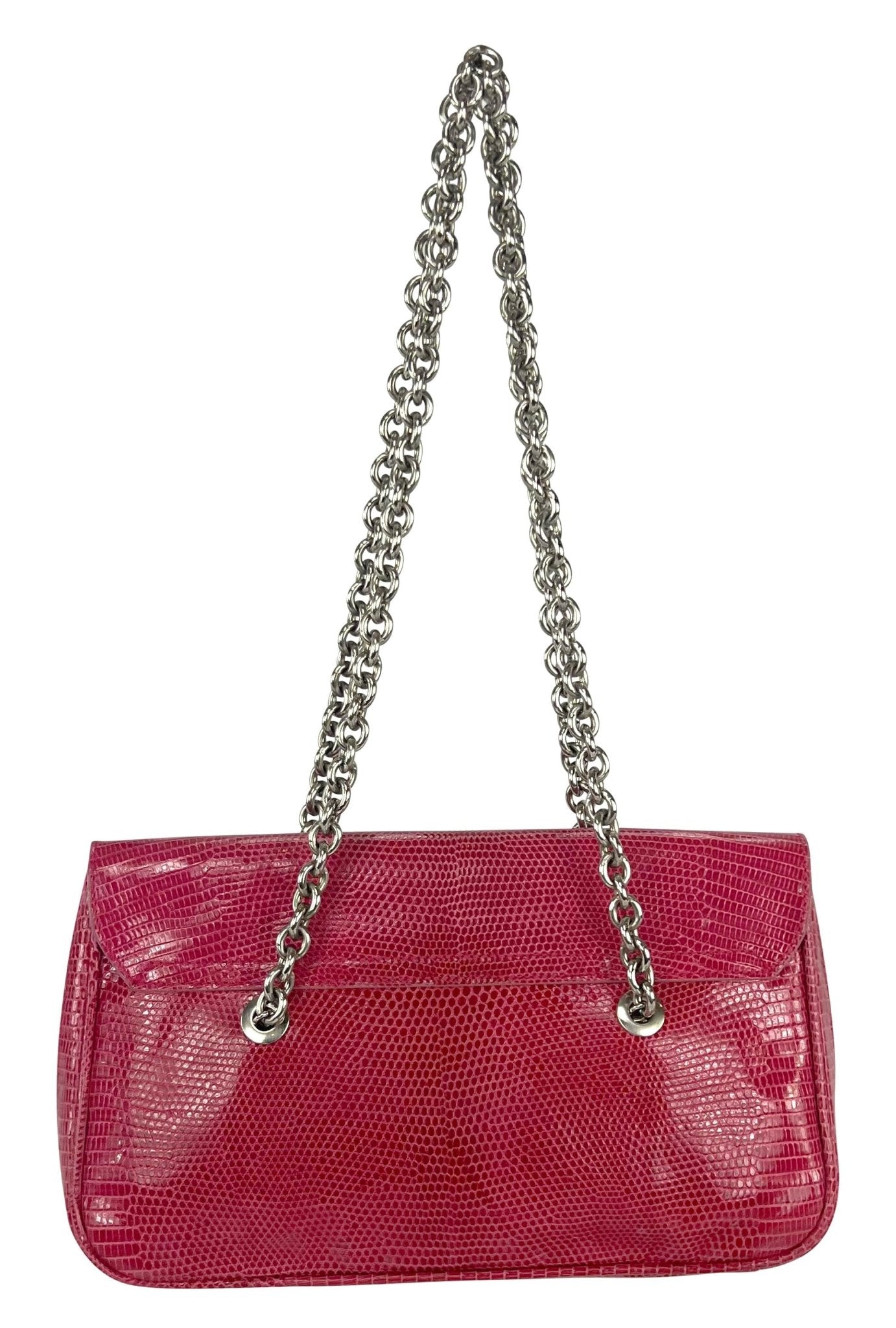 S/S 2004 Ralph Lauren Runway Pink Lizard Skin Chain Flap Shoulder Bag - RealList