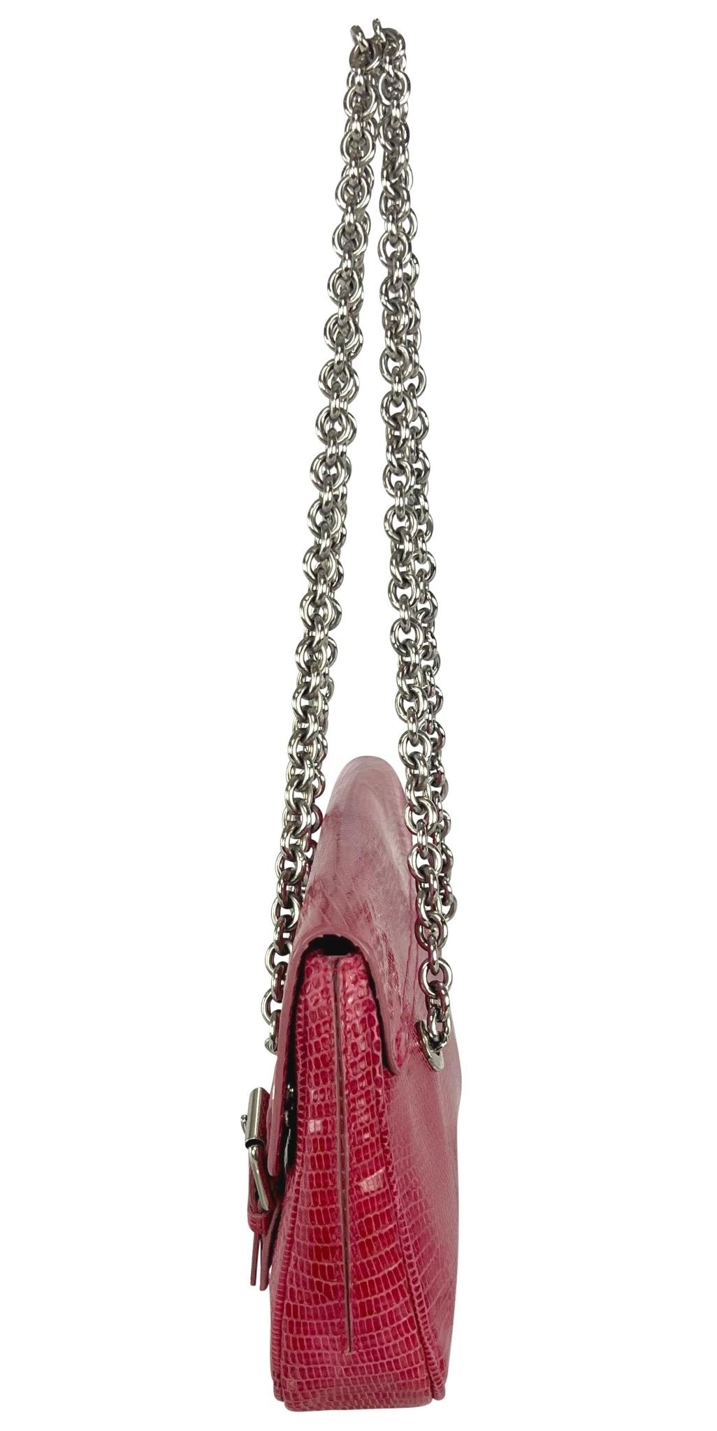 S/S 2004 Ralph Lauren Runway Pink Lizard Skin Chain Flap Shoulder Bag - RealList